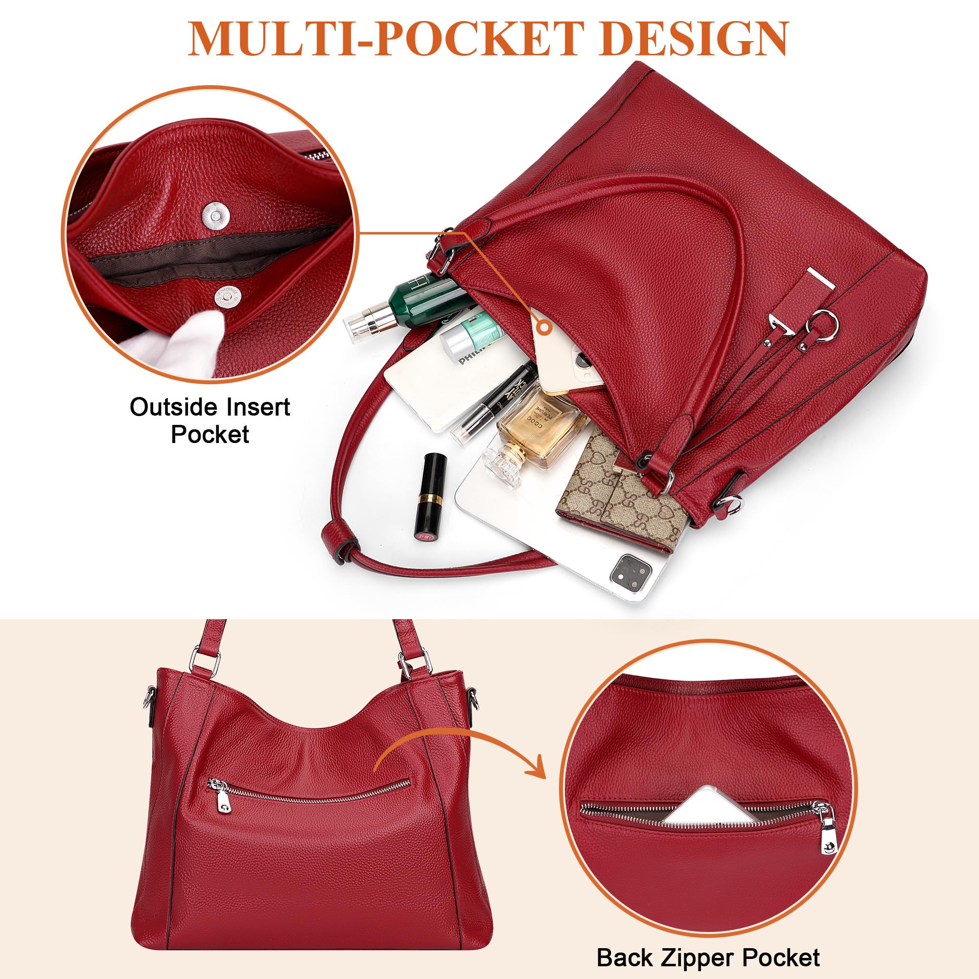 Premium Soft Leather Handbags for Women - Stylish Shoulder Hobo Bag & Large Tote Crossbody Purse - Perfect for Work, Travel & Everyday Use