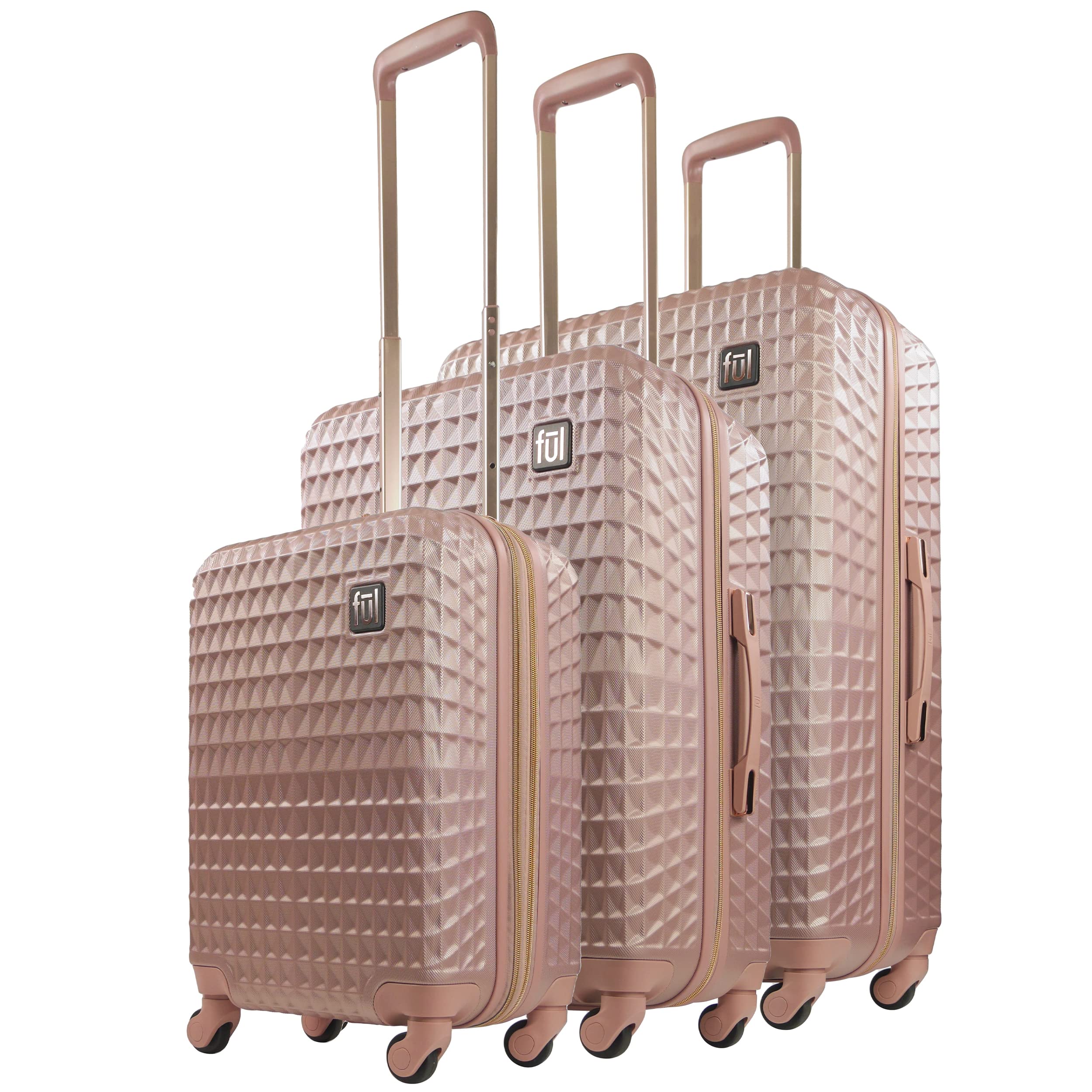 FUL Geo 3 Piece Hardshell Spinner Luggage Set - 22, 26 & 31 Inch Rose Gold Suitcases with 360° Wheels | Perfect for International Travel, Business Trips & Family Vacations