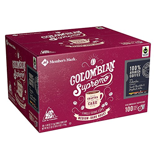 Member's Mark Colombian Supremo Coffee Pods - 100 Single-Serve Cups (Pack of 4) | Premium Arabica Coffee for Keurig Machines | Perfect for Home, Office & Breakfast Brewing