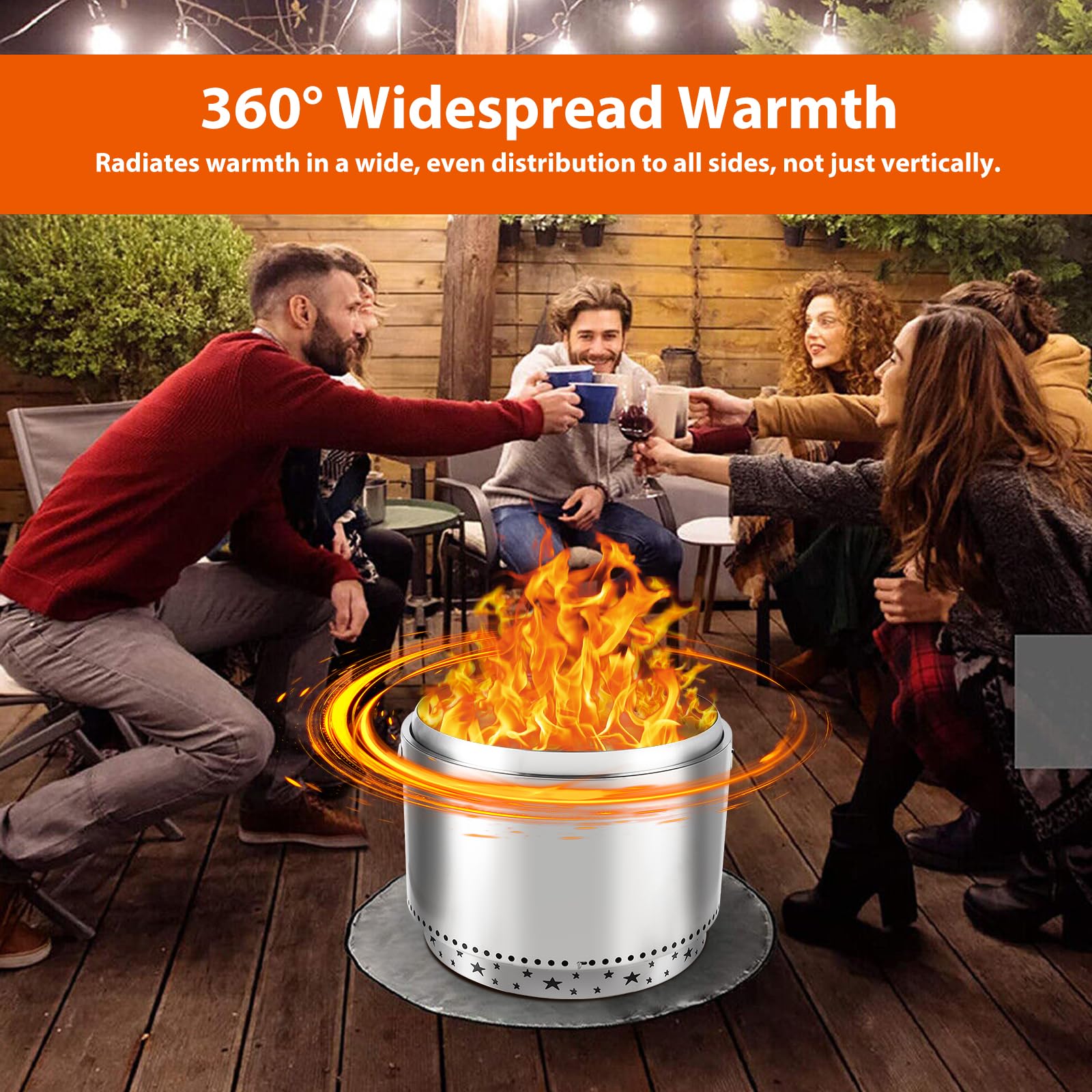 GARVEE 27 Inch Smokeless Fire Pit with Air Switch - Portable Stainless Steel Outdoor Fire Pit with Fixed Stand, Stove Hook & Ash Pan - Perfect for Camping, Backyard, Patio & Outdoor Gatherings