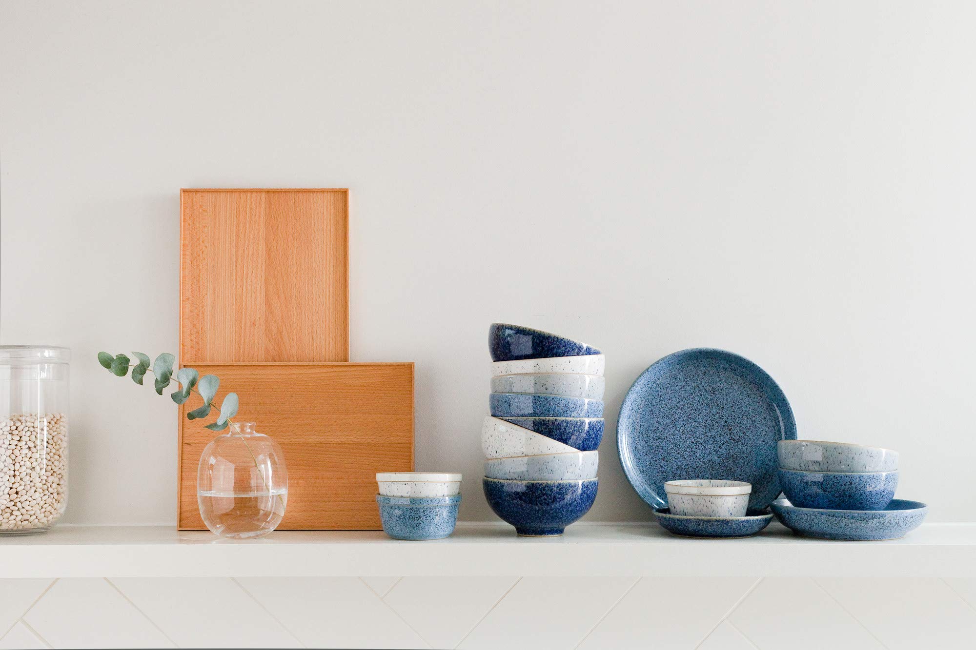 Denby Studio Blue 4-Piece Ceramic Cereal Bowls Set - 15.5cm/800ml Microwave & Dishwasher Safe Stoneware - Crack Resistant Soup & Breakfast Bowls for Home, Kitchen & Restaurant Use