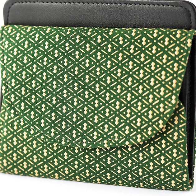 Premium Japanese Deerskin Leather Wallet with Urushi Lacquer - Gourd Pattern Dark Green - Handmade in Japan - Stylish & Durable Fold Wallet for Men & Women - Perfect for Everyday Use, Travel & Gifts
