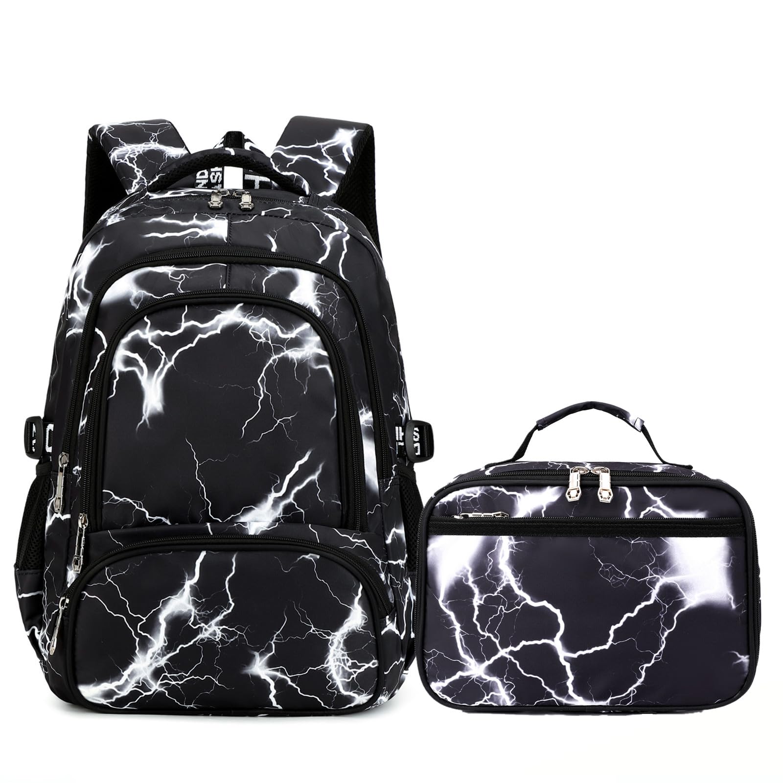 Camo Backpack for Kids - Lightweight Water Repellent School Backpack for Elementary & Middle School Students (Lightning Black 2-in-1) - Perfect for Daily School Use, Outdoor Adventures & Travel