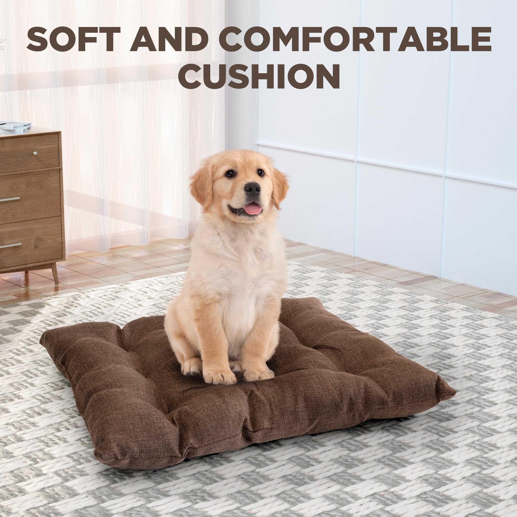 Wooden Frame Dog House for Small Dogs & Cats - Indoor Pet House with Soft Fabric Cushion (Brown) | Perfect for Living Room, Bedroom & Patio Use