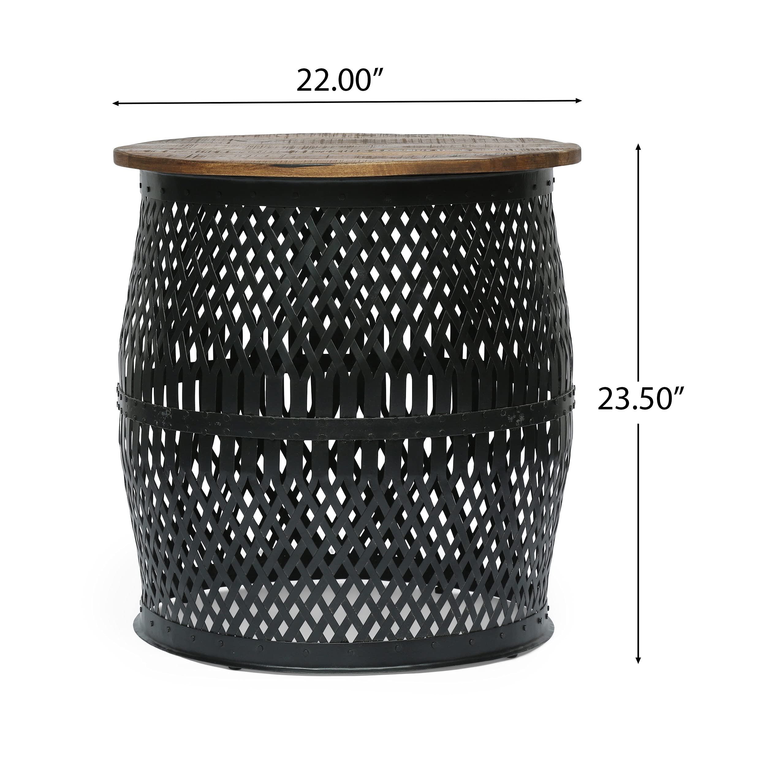 Christopher Knight Home Niver Handcrafted Lace Cut Side Table - Mango Wood and Iron - Natural/Black - Elegant End Table for Living Room, Bedroom, or Office Decor