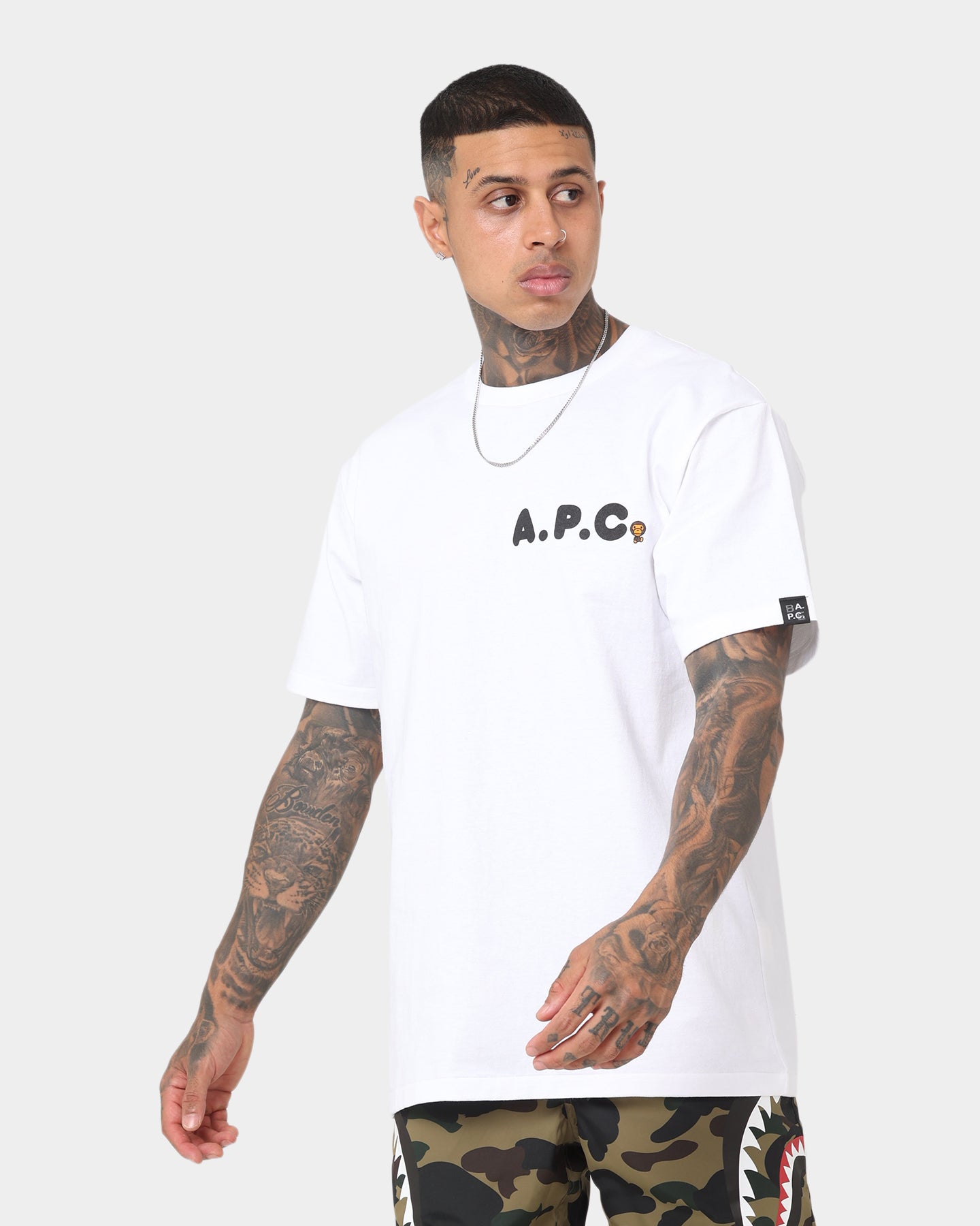 BAPE x A.P.C Milo T-Shirt - White Cotton Wide Fit Tee for Streetwear & Casual Outfits | Men's Fashion & Urban Style