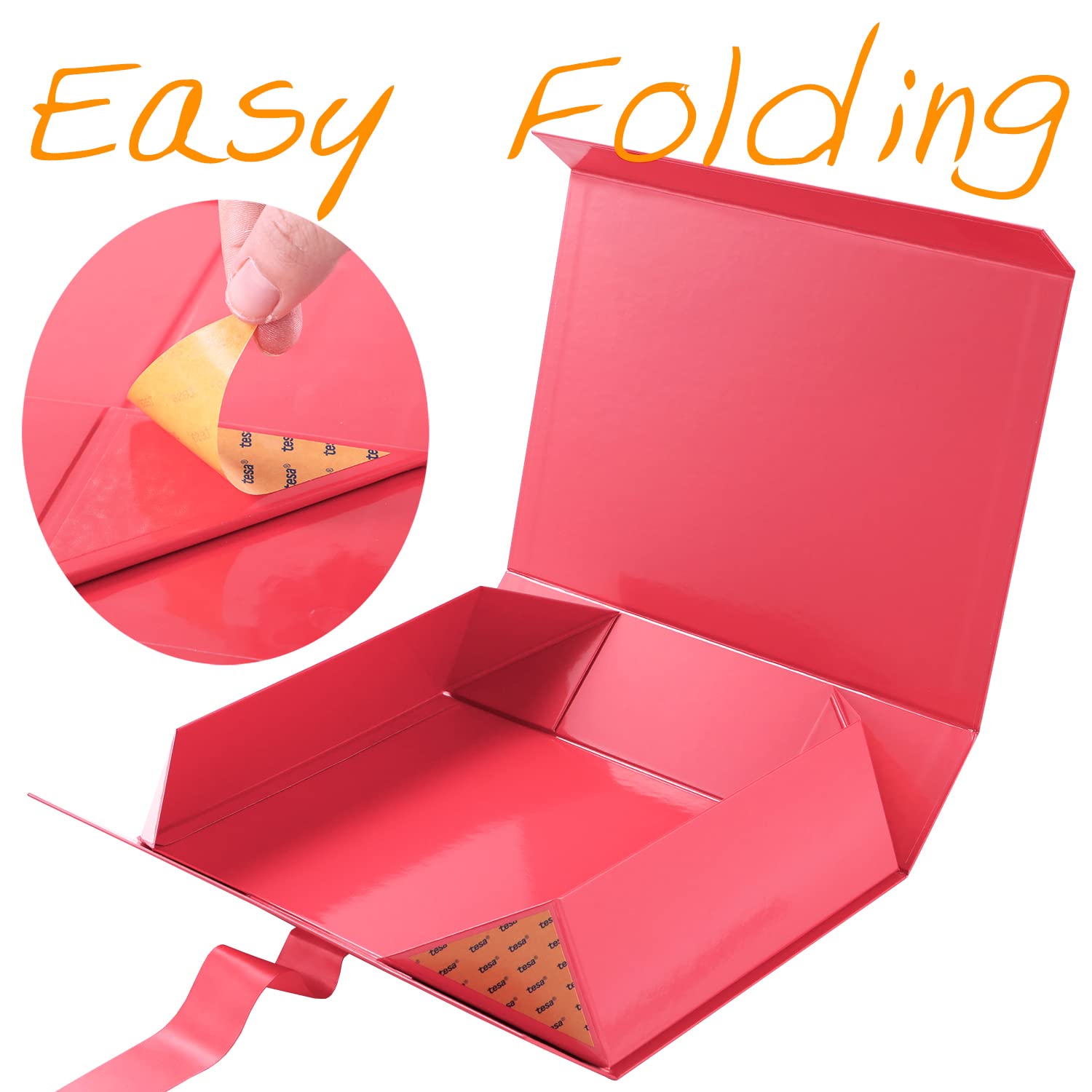 Premium 13x9.7x3.4 Inch Glossy Red Magnetic Gift Box with Ribbon - Elegant Bridesmaid Proposal Present Box, Wedding Party Favor, Luxury Gift Packaging for Jewelry, Cosmetics & Special Occasions