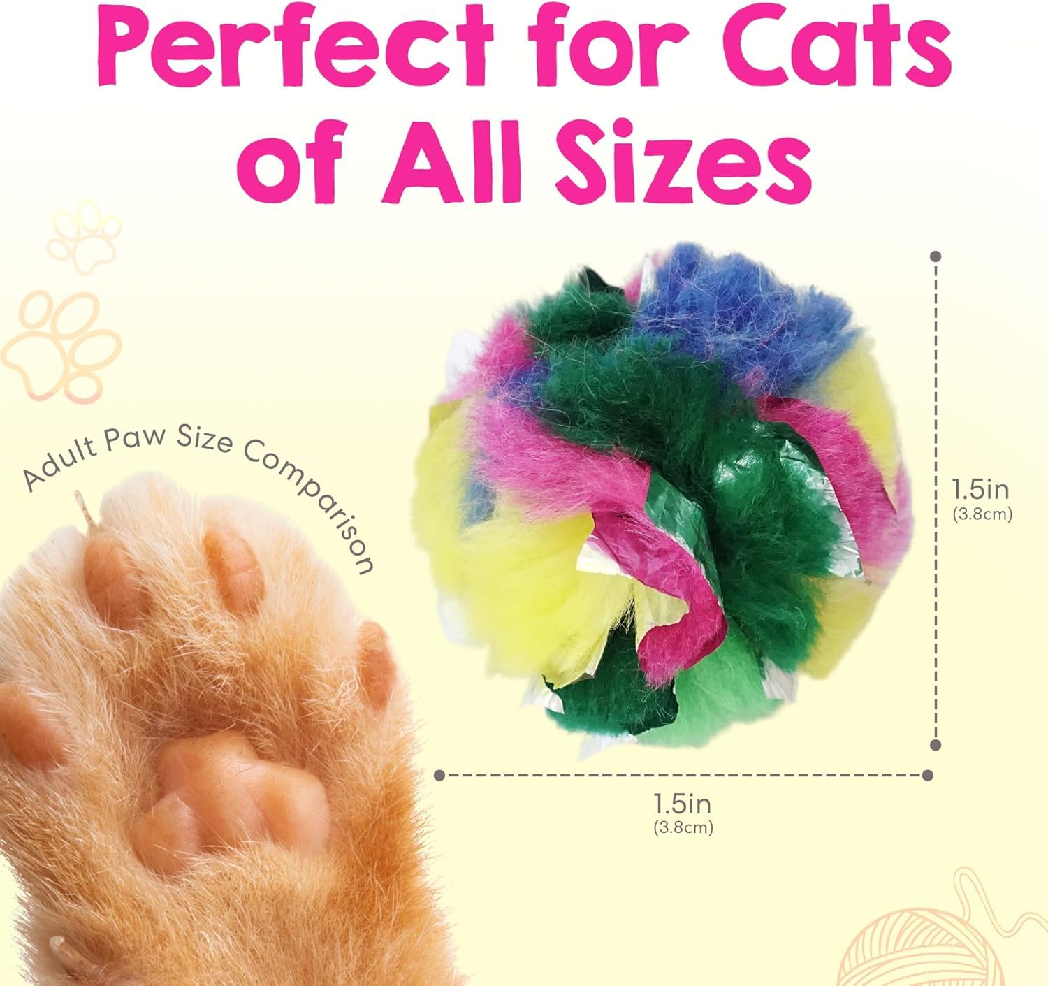 Mini Crinkle Balls for Cats 1.5 Inch (50-Pack) - Colorful Interactive Cat Toys - Made in Canada - Perfect for Indoor Play & Exercise