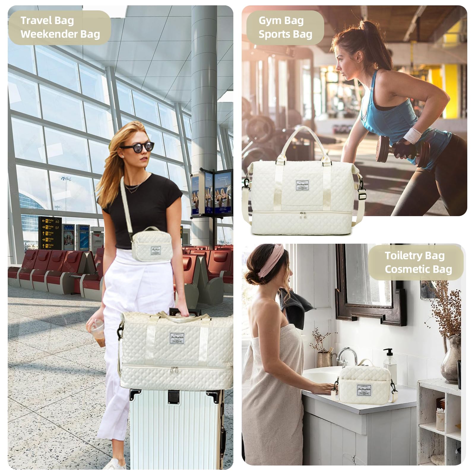 Stylish Weekender Bags for Women - Large Travel Duffle Bag with Separate Shoe Compartment, Overnight Carry-On & Gym Tote with Free Toiletry Pouch | Perfect for Weekend Getaways, Business Trips & Workout Sessions
