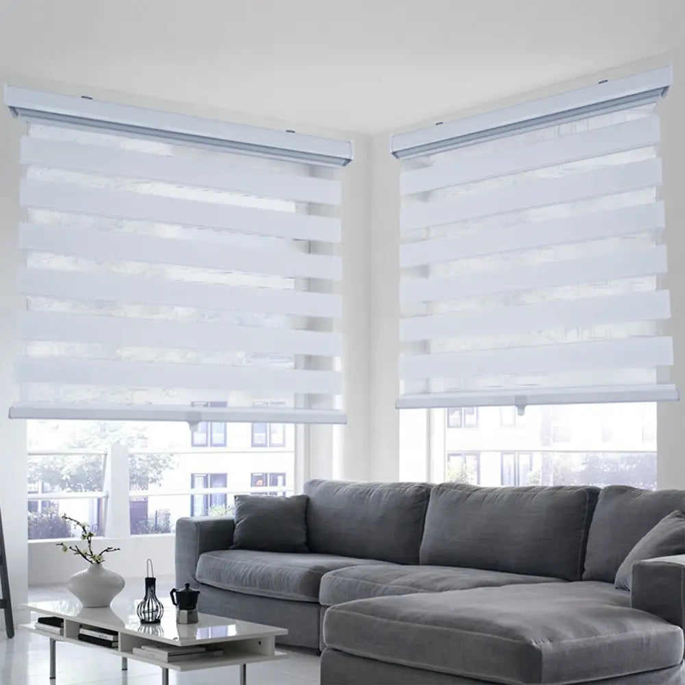 ITY CDNW 1/18 Olivia Stone Cordless Polyester Zebra Day & Night Blind - 18x84 Inches, White - Perfect for Living Room, Bedroom, and Office Window Treatments