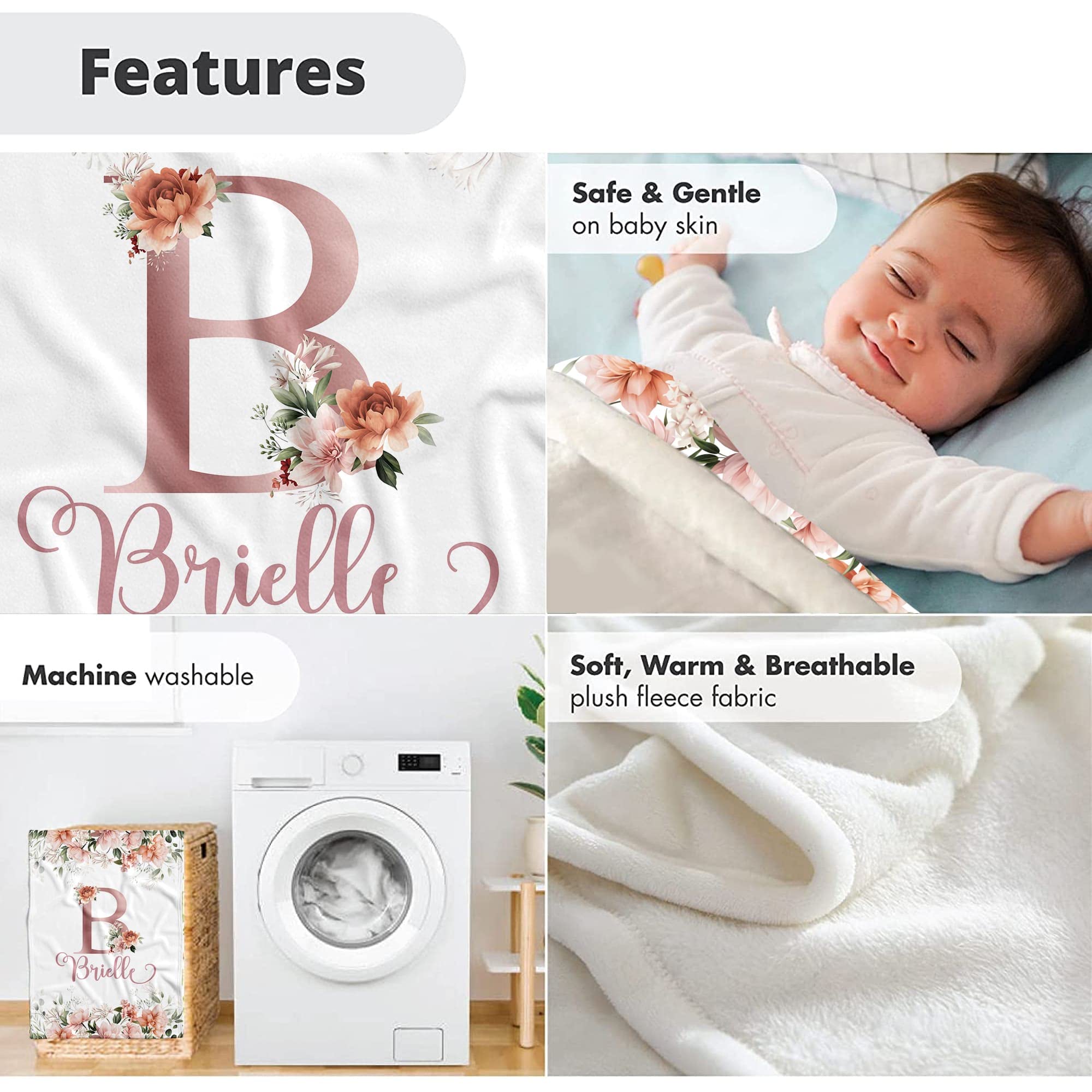 Custom Personalized Baby Blanket for Girls with Name - Floral Design TM240 | Unique Baby Shower Gift & Nursery Essential for Newborns