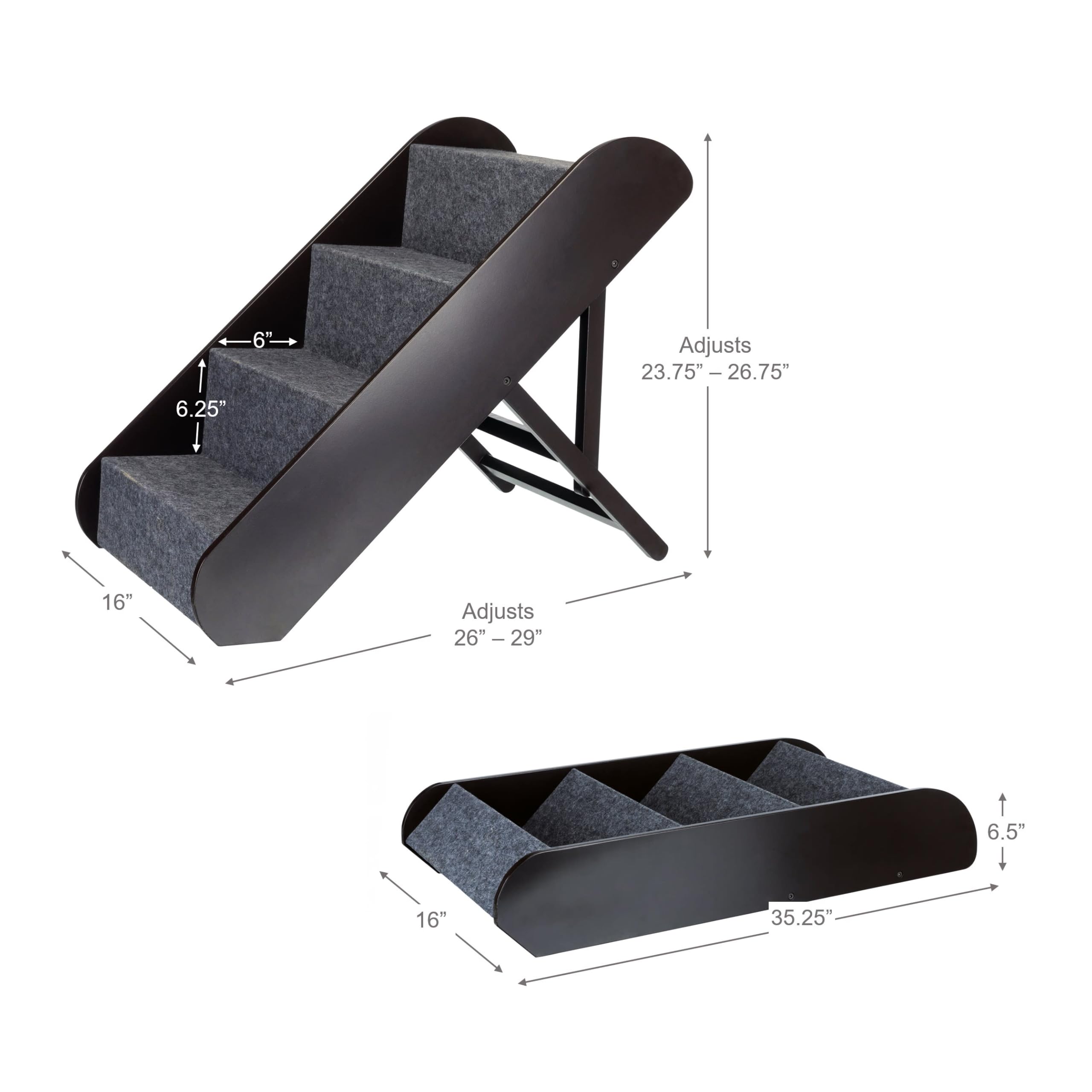 TRIXIE 4-Step Dog Stairs with Non-Slip Carpet - Adjustable Pet Steps for Beds, Couches & Sofas - Espresso Brown - Perfect for Small & Medium Dogs to Safely Reach Furniture