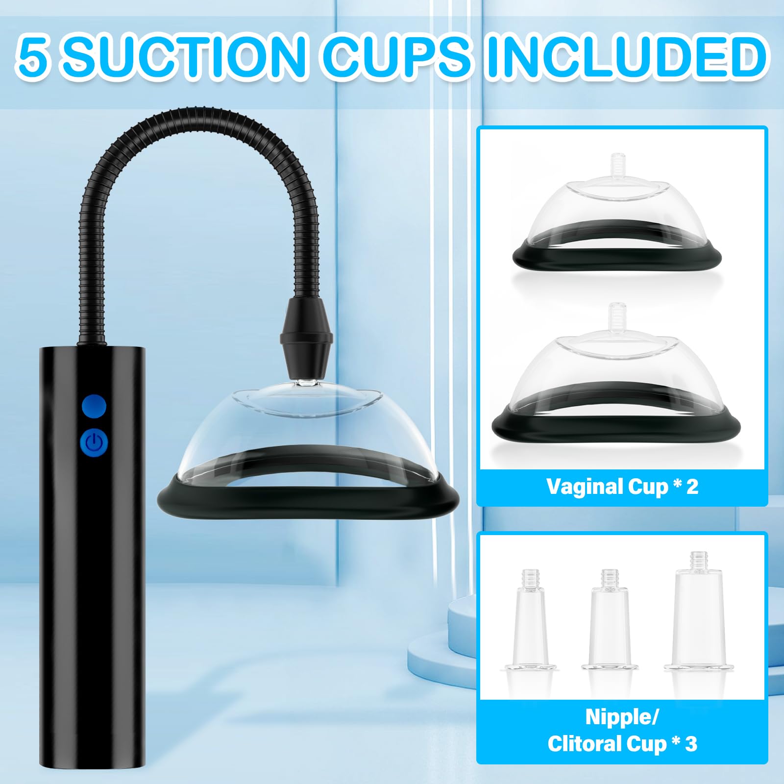 Premium Automatic Vacuum Pussy Pump for Women - 3 Powerful Modes with 5 Silicone Cups, Female Nipple & Vagina Stimulator for Enhanced Pleasure | Perfect for Couples Play, Solo Exploration & Sensual Massage