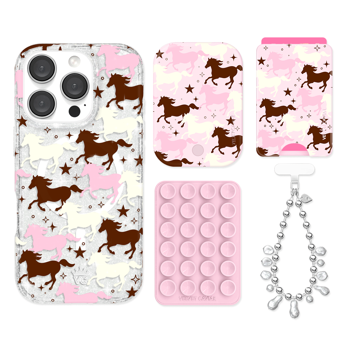 Pink Pony Glitter iPhone Case with Wallet - Cute Sparkly Phone Cover for iPhone 13/14/15 Pro Max - Perfect for Girls, Teens & Women - Great for Parties, Travel & Everyday Use