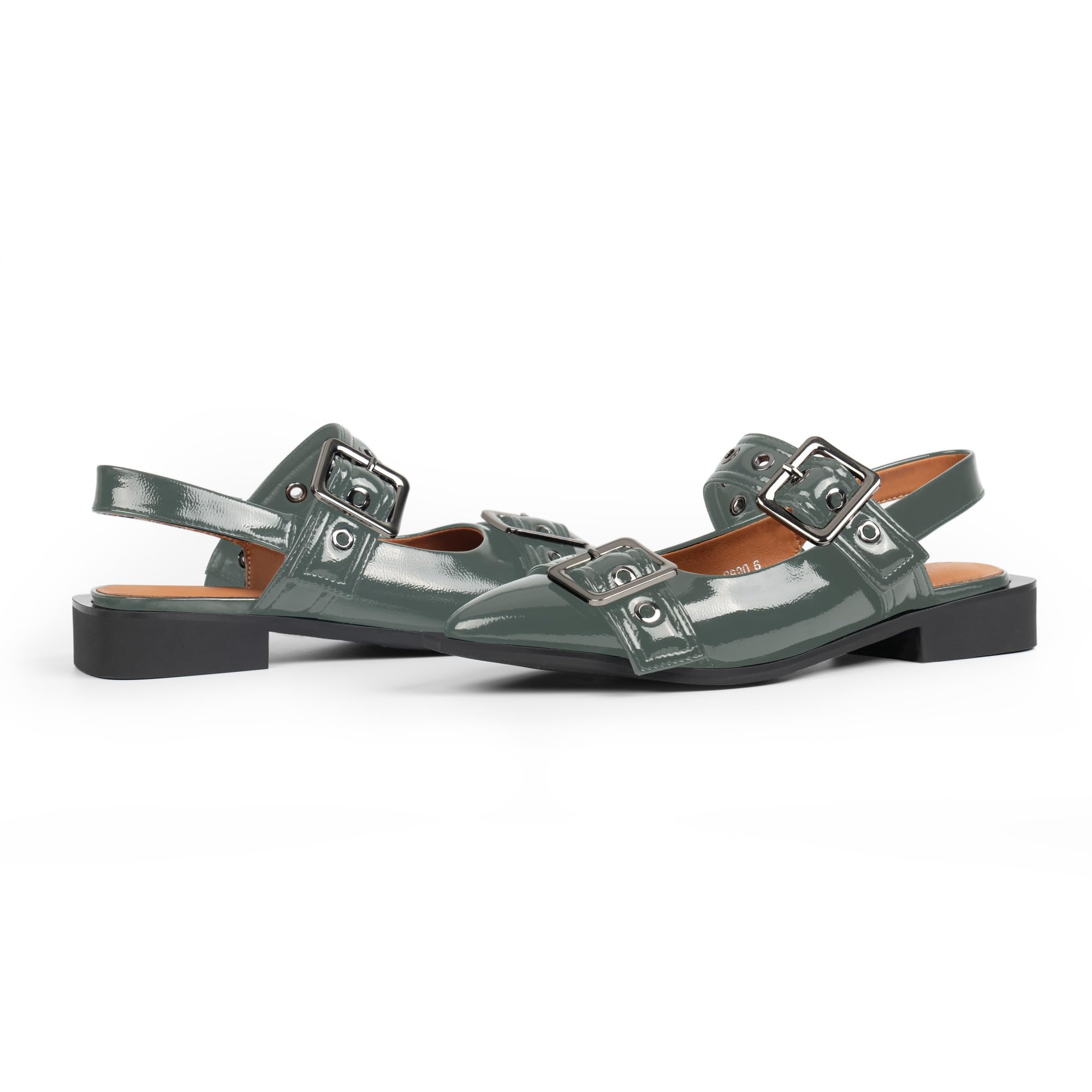Women's Comfortable Buckle Ballet Flats - Pointed Toe Slingback Shoes with Low Chunky Heel & Patent Leather - Perfect for Parties, Weddings & Office Wear