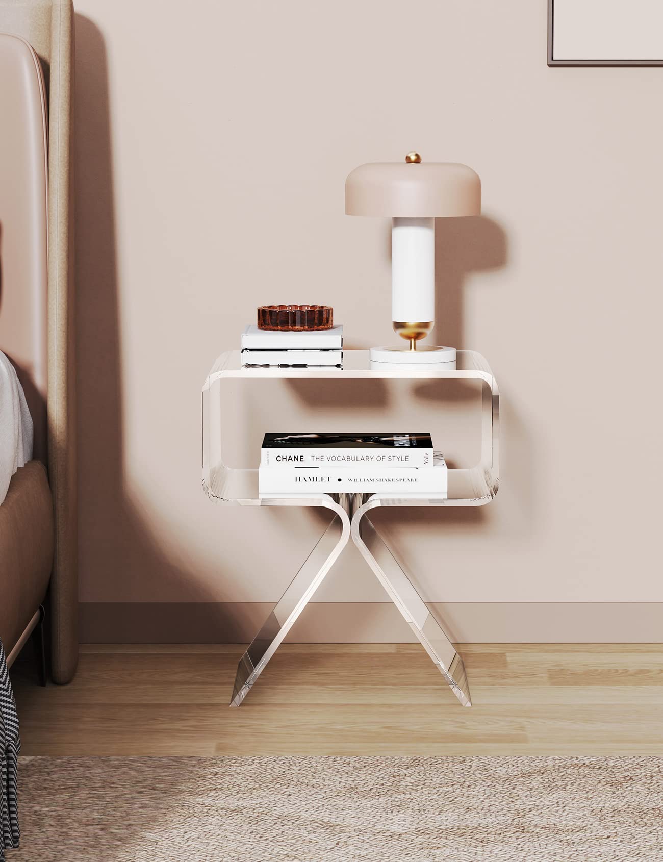 Modern Clear Acrylic Nightstand Side Table - Minimalist End Table for Living Room, Bedroom & Office - Home Decor Display Shelf for Books, Lamps & Decorations
