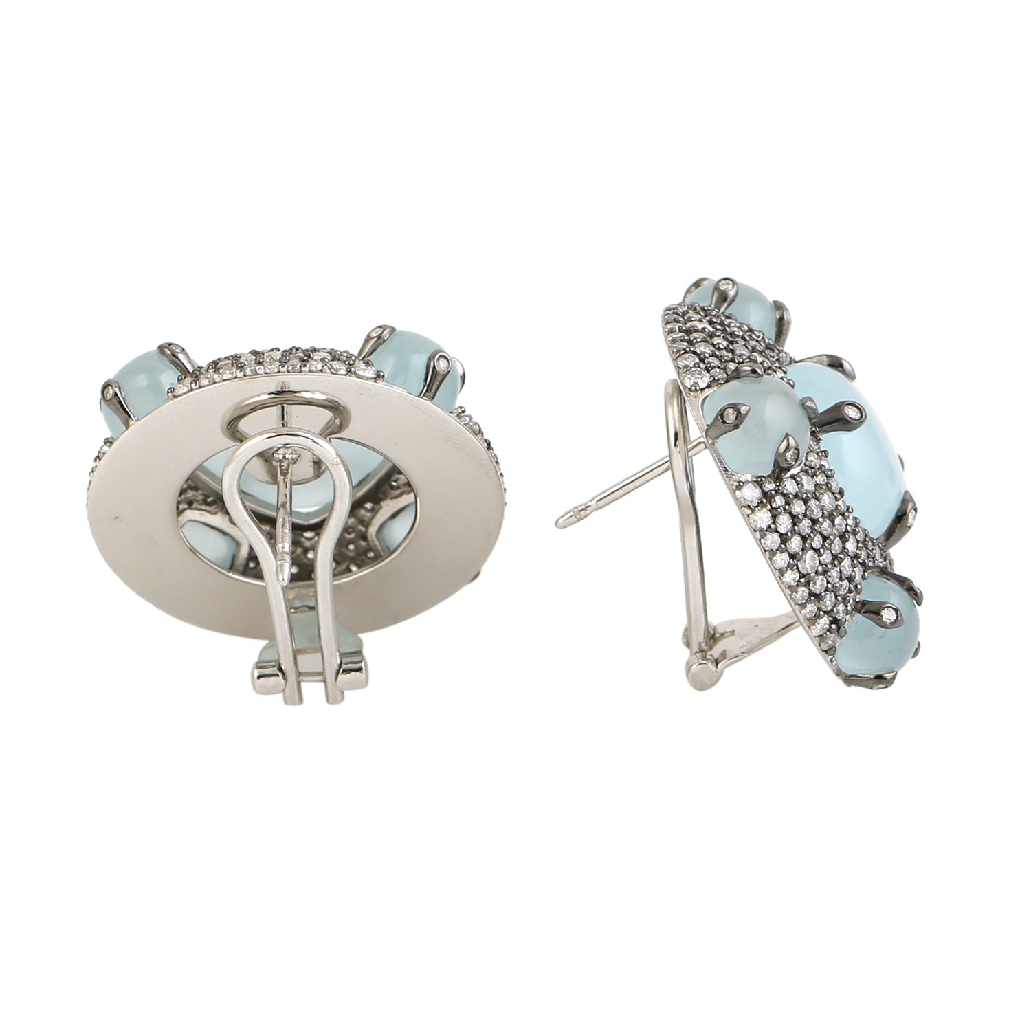 Exquisite Cushion Cut Aquamarine Pave Diamond White Gold Stud Earrings – Perfect for Weddings, Parties & Special Occasions