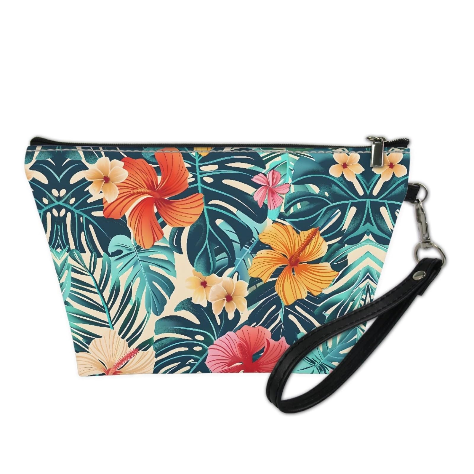 Premium Hibiscus Red Hawaiian Flower Cosmetic Bag for Women - Travel Makeup Pouch with Zipper Closure | Perfect for Vacation, Beach Trips & Daily Essentials Organization