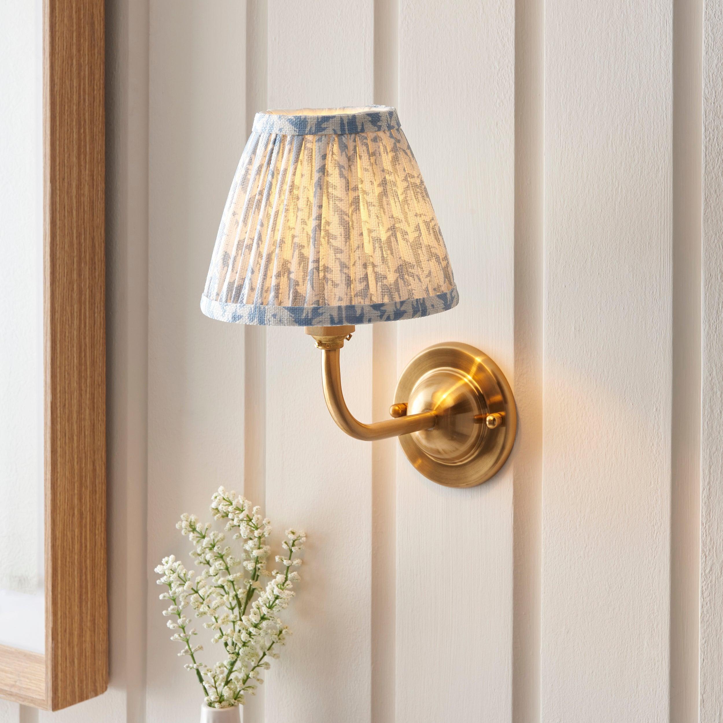 Vintage Brass Wall Sconce with 16cm Blue Glass Shade - Dome Arc Leaf Design for Bedroom, Hallway & Porch Lighting