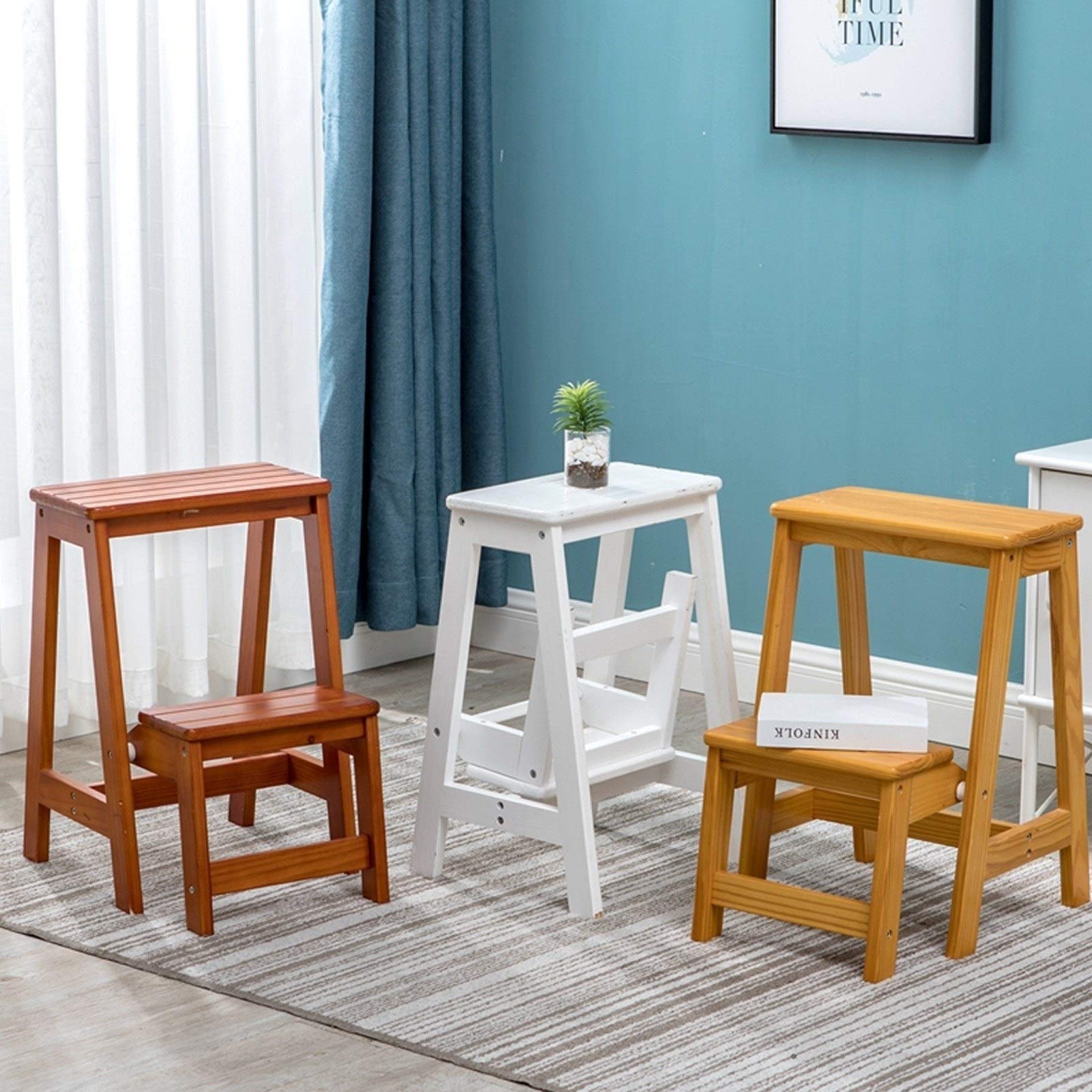 Foldable Wooden Step Stool Ladder - Solid Wood Seat, Lightweight & Portable, Max Load 150kg - Perfect for Home, Kitchen, Bathroom, and Shoe Storage