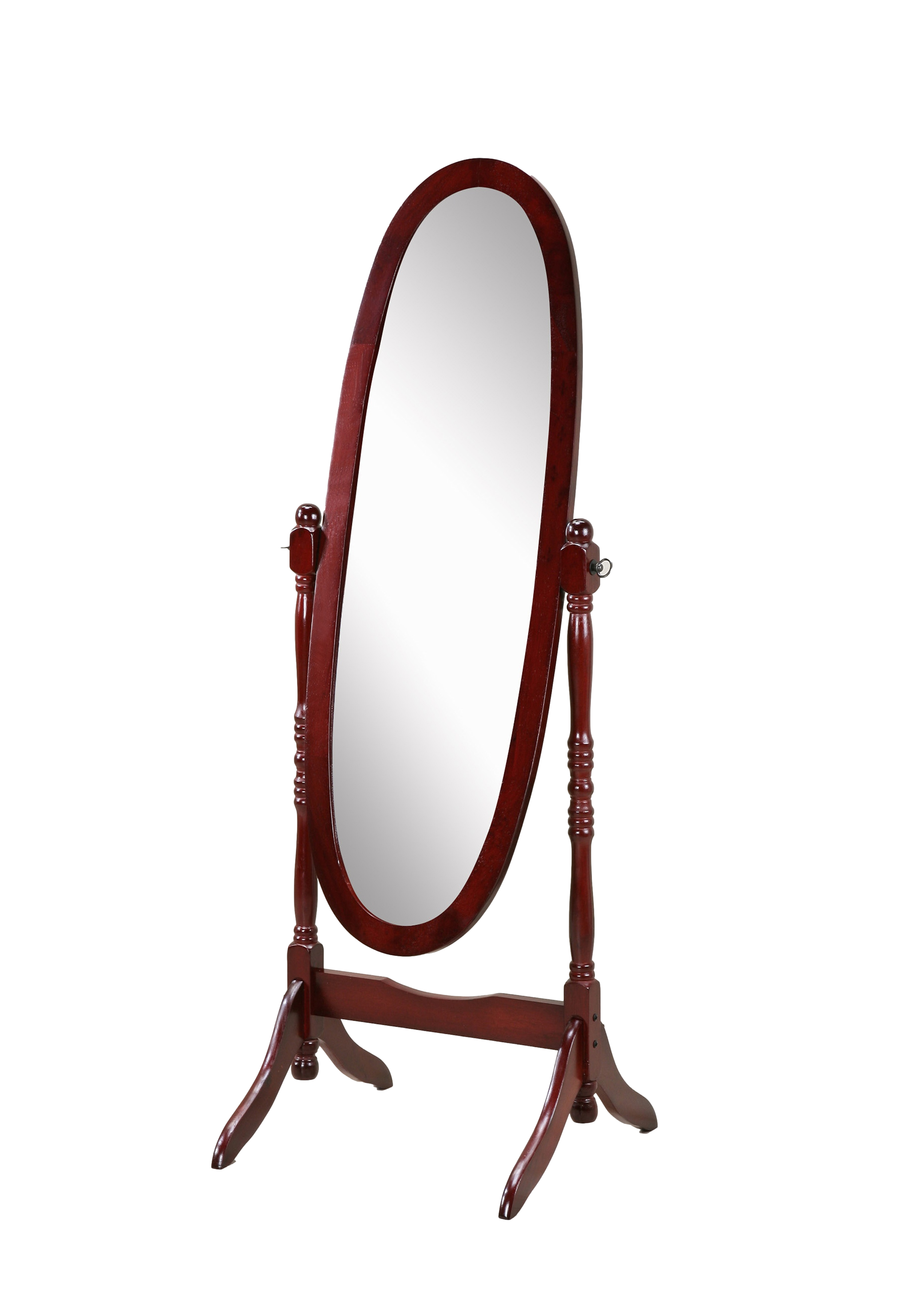 Roundhill Furniture Traditional Queen Anne Style Wood Floor Cheval Mirror, Cherry Finish - Elegant Full-Length Standing Mirror for Bedroom, Living Room & Dressing Area