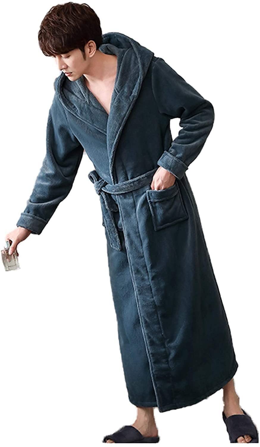 **Soft Fluffy Hooded Bathrobe for Women & Men - Long Plush Flannel Dressing Gown, Winter Warm Pajamas, Couples Matching Robes (Color: Men, Size: X-Large) - Perfect for Spa, Lounging & Cozy Evenings**