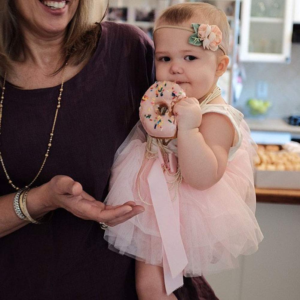 **Pink Striped Tutu Dress for Newborn Baby Girls | First Birthday Outfit with Donut Print Skirt & Headband 2Pcs Set | Casual Party & Photo Shoot Wear**