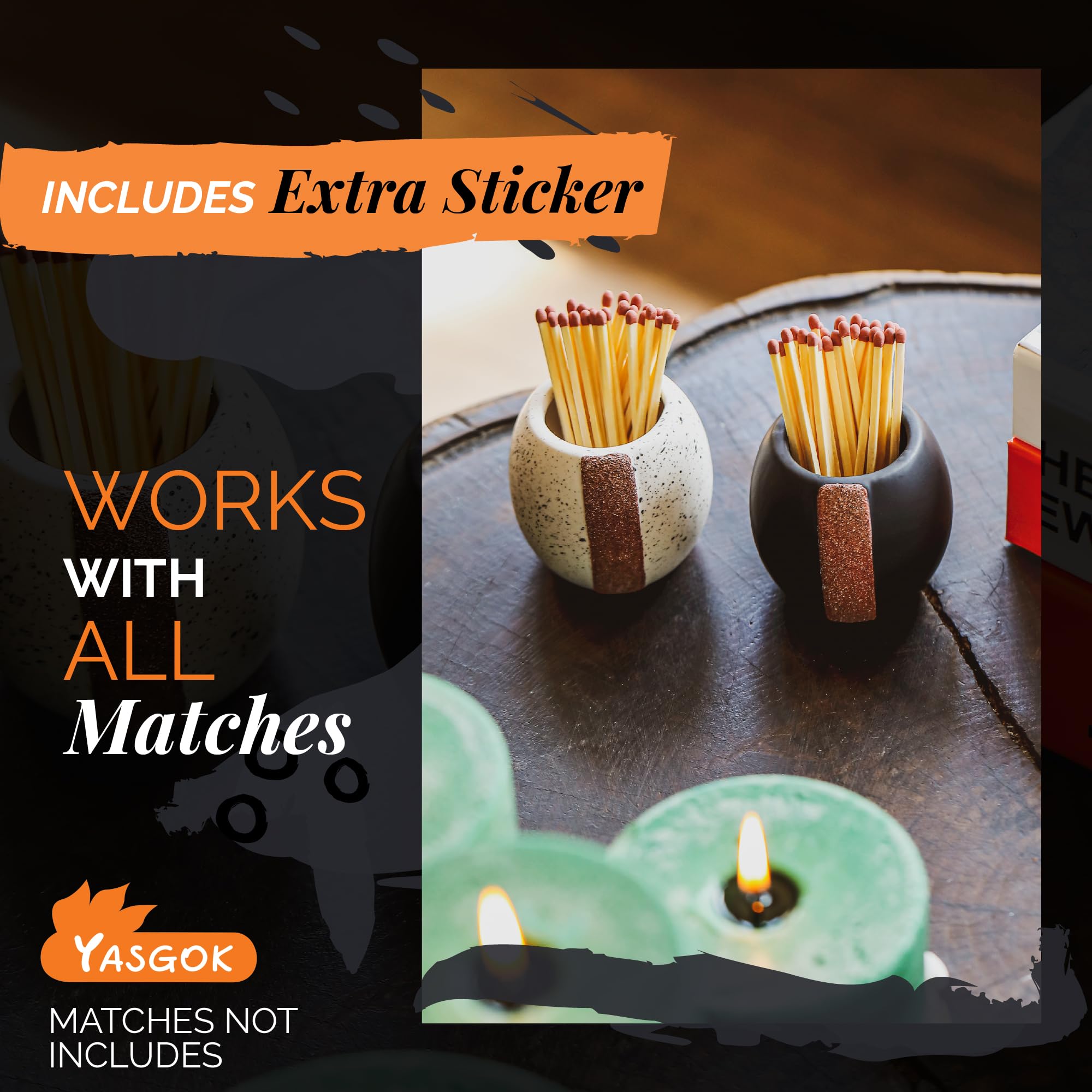 Ceramic Match Holder with Striker - Set of 2 Decorative Candle Match Boxes | Modern Home Decor Gift for Kitchen, Bathroom & Fireplace | Perfect for Candles, Fireplaces & Outdoor Use