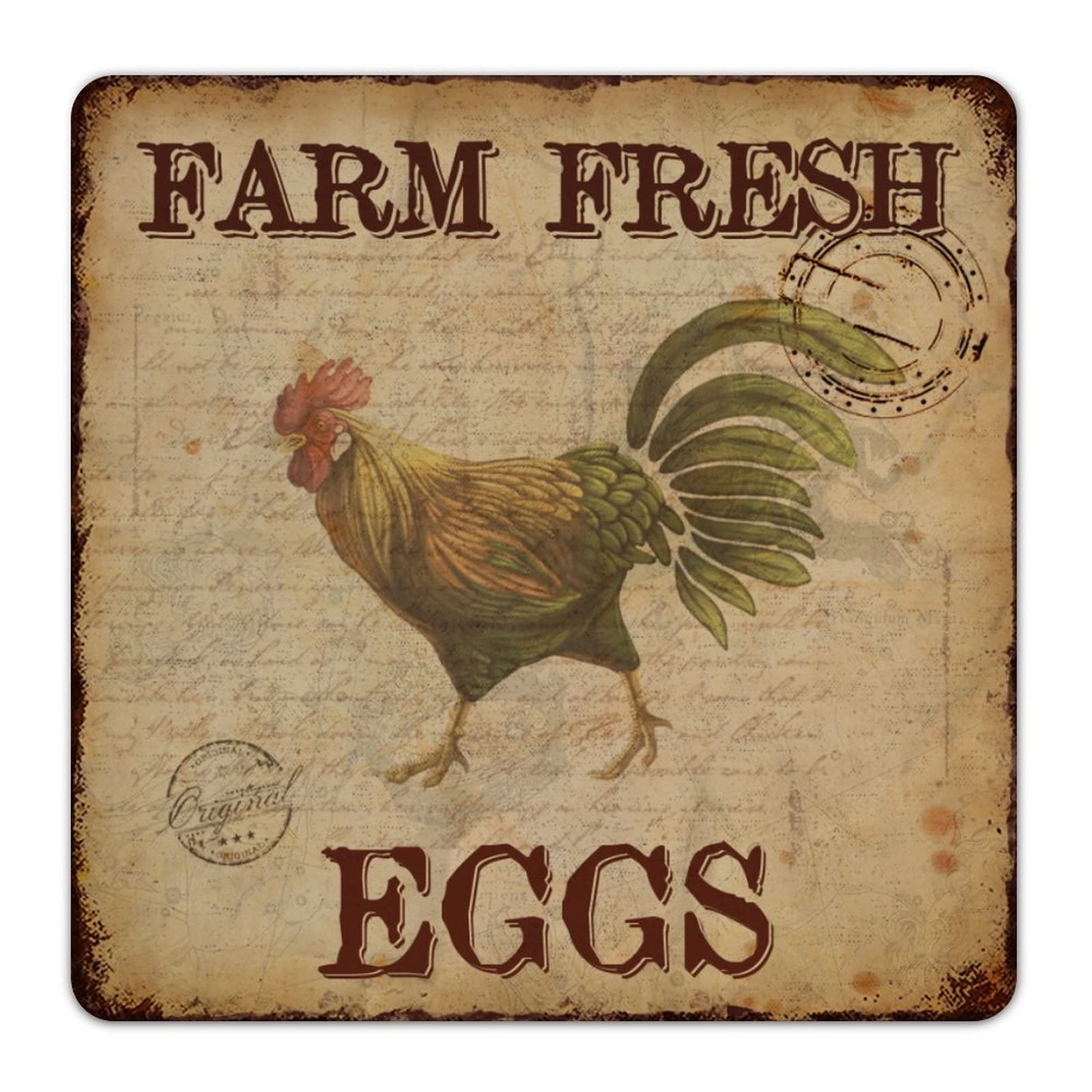 Vintage Farm Fresh Eggs Metal Sign - Rustic Distressed Wall Art Plaque for Farmhouse, Cottage & Chicken Coop Decor - Perfect for Kitchen, Porch, Door or Barn Wall Hanging