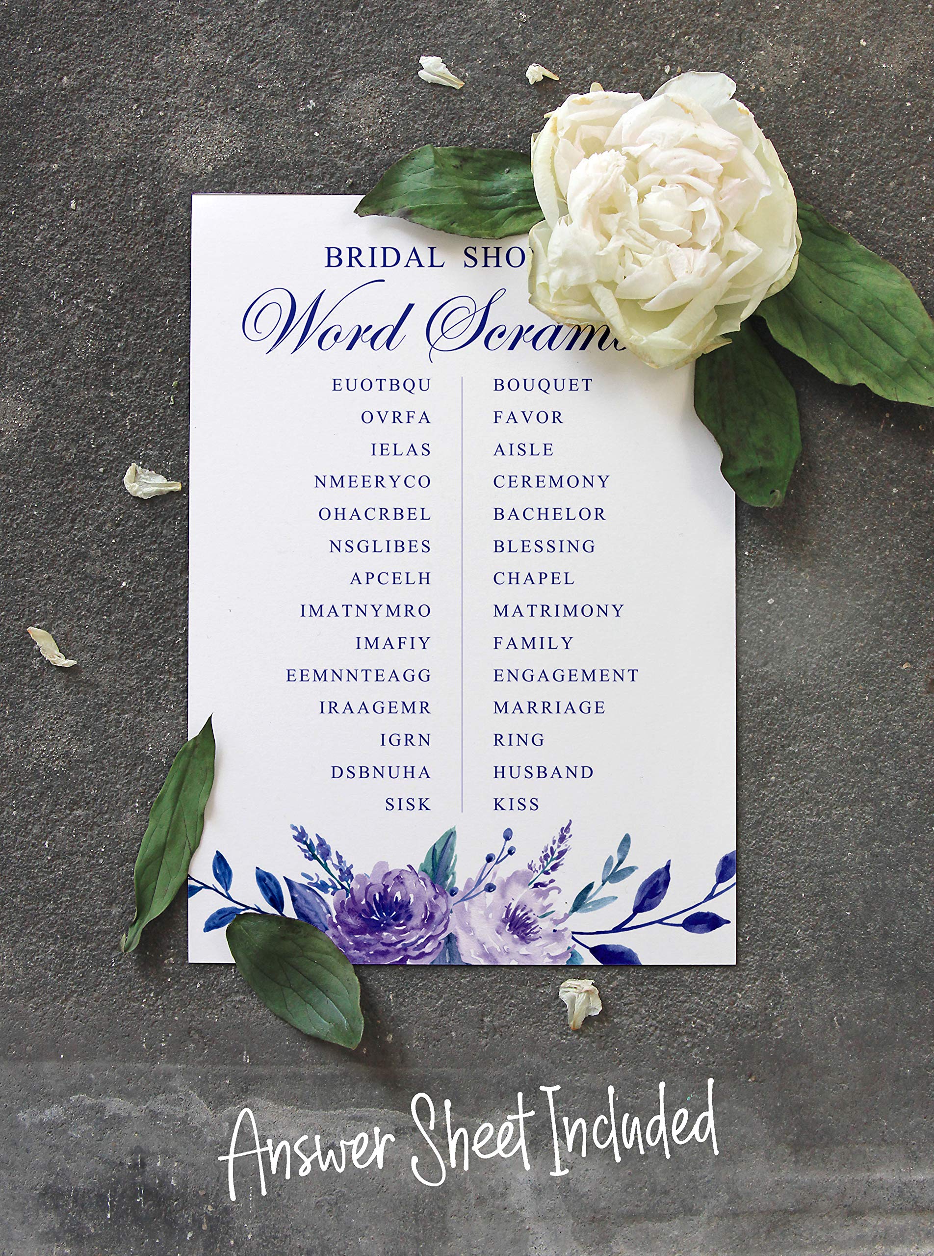 50-Pack Floral Wedding Word Scramble Game Cards - Fun Bridal Shower & Tea Party Activities for Wedding Guests & Bachelorette Parties