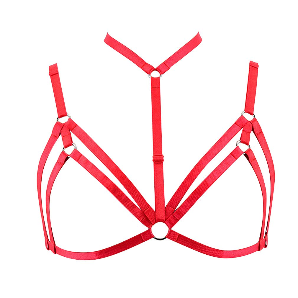 Strappy Harness Caged Bralette - Women's Sexy Punk Gothic Lingerie Top for Rave & Festival (Red) | Perfect for Nightclubs, Concerts, and Edgy Fashion Outfits
