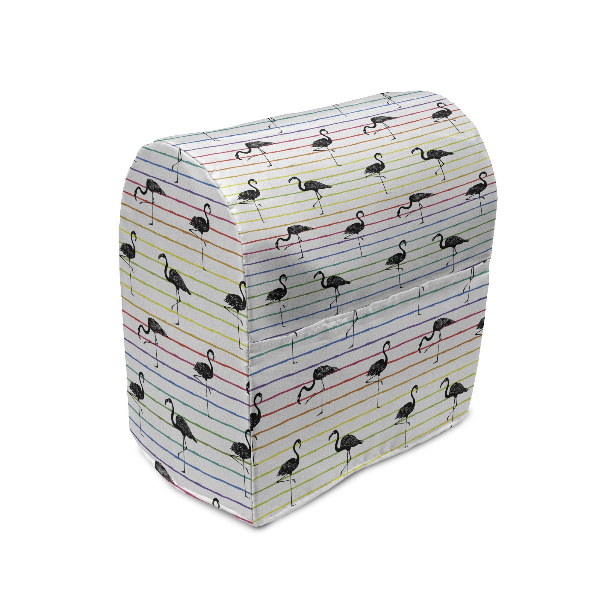 Ambesonne Flamingo Stand Mixer Cover - Exotic Birds Rainbow Gradient Stripes Kitchen Appliance Organizer with Pocket (Fits 6-8 Quarts) | Perfect for Tropical Themed Kitchens, Summer Baking & Home Decor