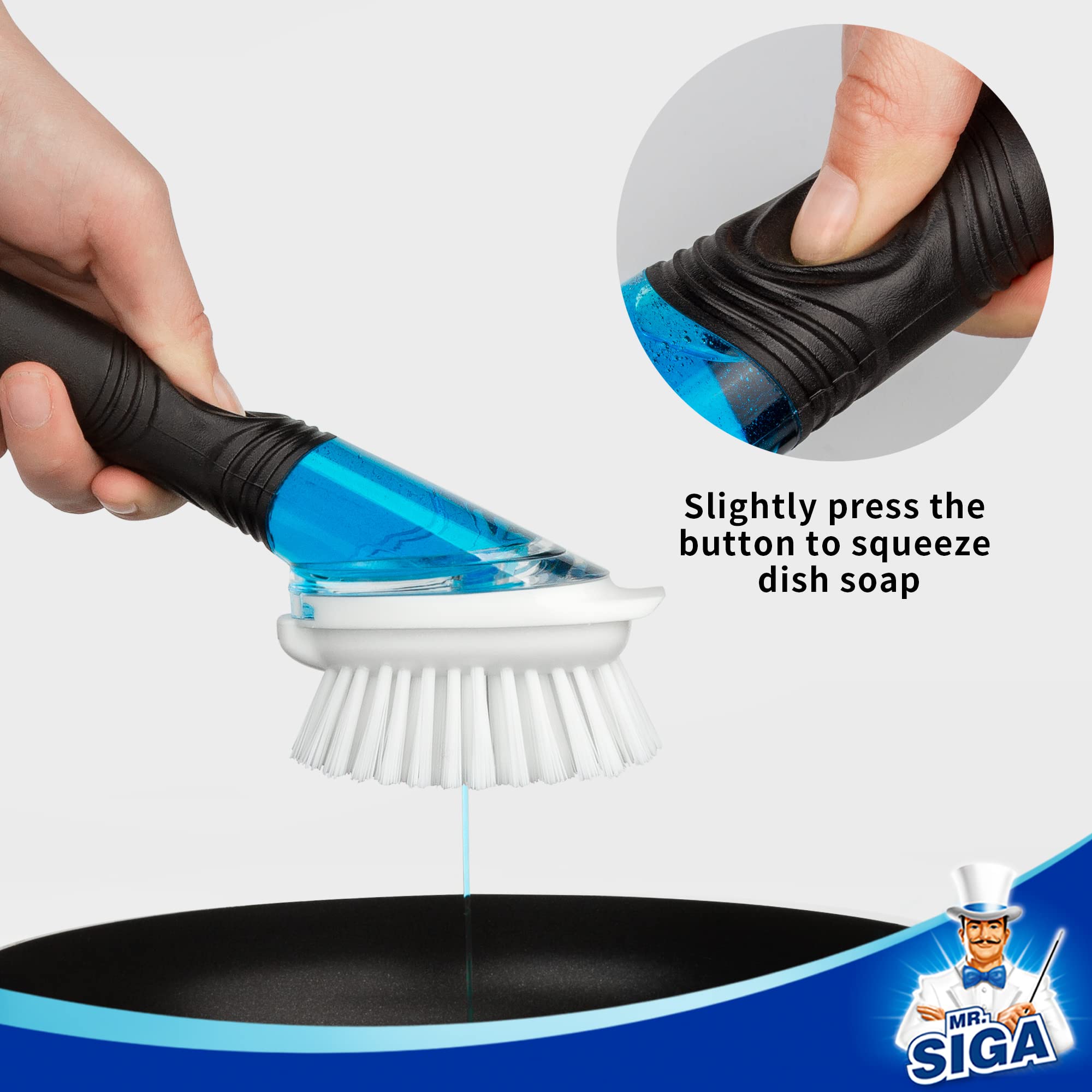 MR.SIGA Soap Dispensing Dish Brush Refills - 4 Pack Replacement Heads for Kitchen Cleaning | Perfect for Washing Dishes, Pots & Pans