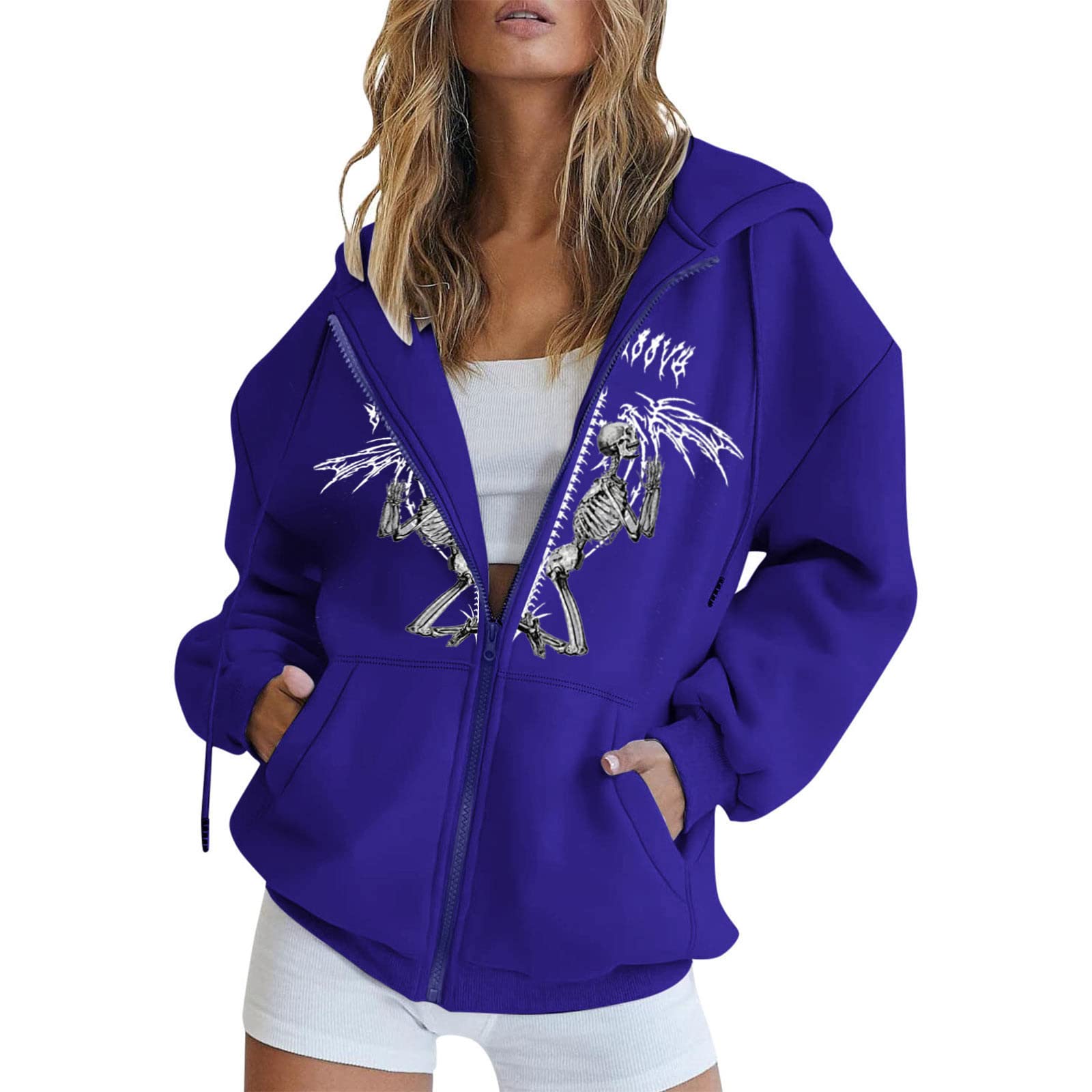 Gothic Women's Long Sleeve Wide Neck Zip Up Hoodie with Lace & Glitter Details - Casual Streetwear Sweatshirt for Fall Fashion, Halloween Costumes & Gothic Parties
