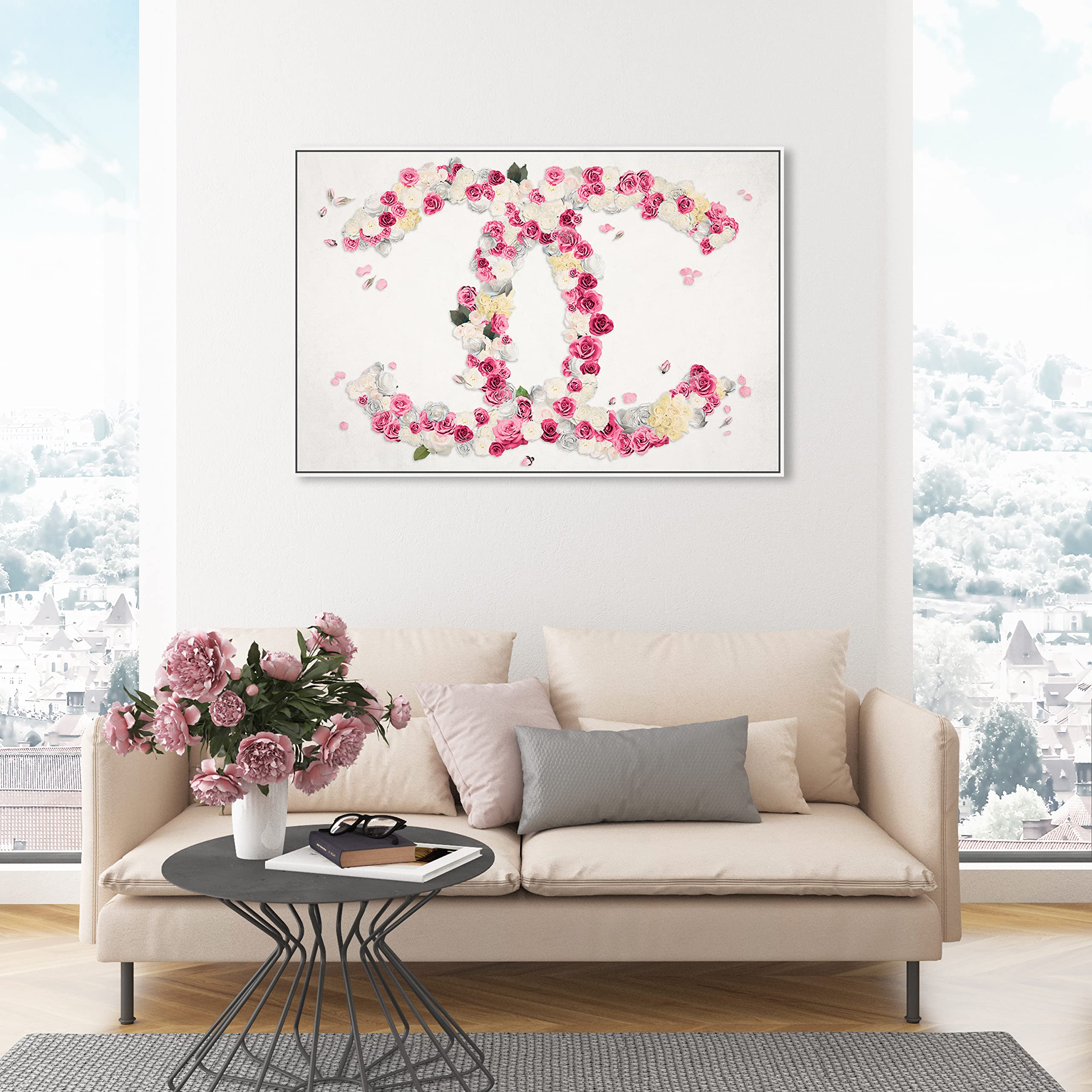 Dreaming of Classic Beauty Floral Framed Wall Art Canvas Print - Pink & White Botanical Decor - 45x30 Inches - Perfect for Living Room, Bedroom & Office Decor