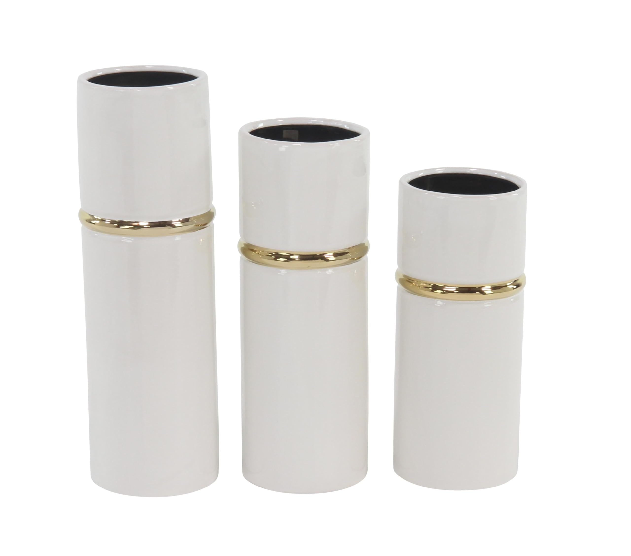 Deco 79 Set of 3 White Ceramic Vases with Gold Accents - 12