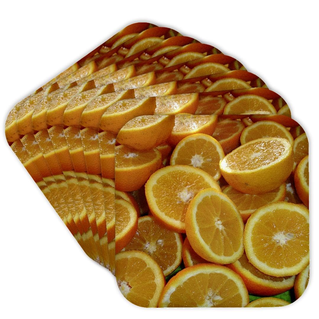 3D Printed Orange Slice Coasters Set of 8 - Non-Slip Citrus Fruit Drink Coasters for Kitchen, Dining Table & Bar - Cute Food-Themed Home Decor & Functional Kitchen Accessories