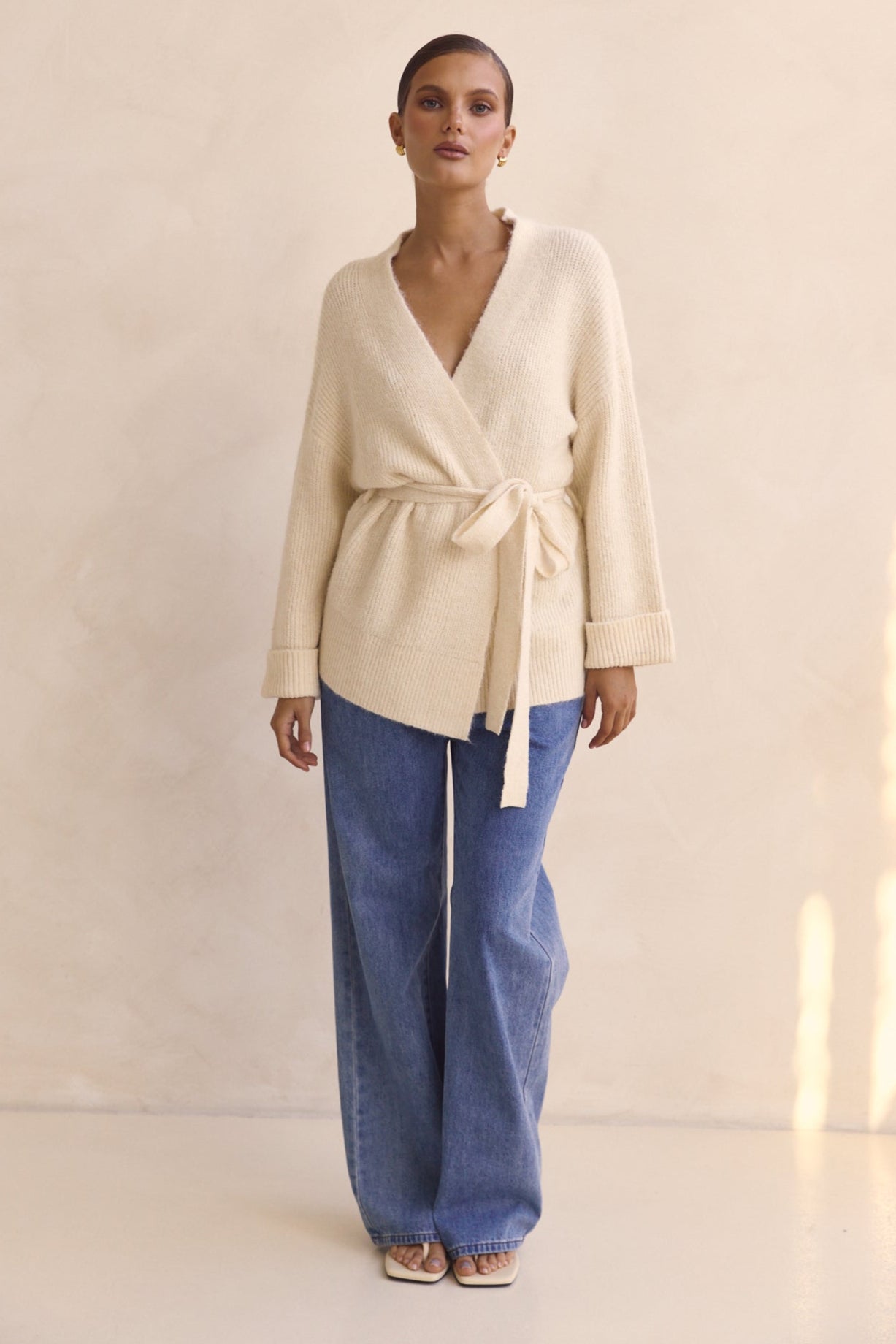 Jiana Knit Cardigan for Women - Soft Cream Open Front Sweater - Cozy Fall & Winter Layering Piece for Office, Date Night, and Casual Outings