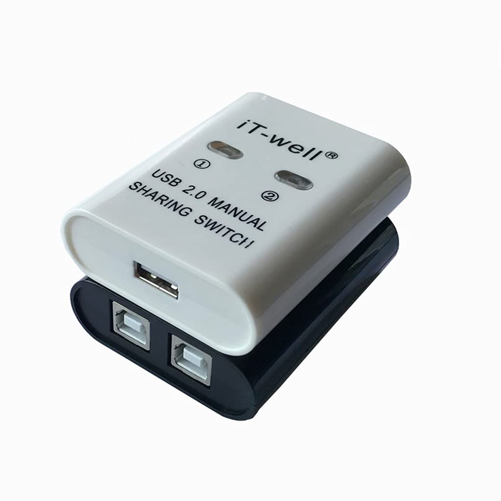 Heylulu USB Switch Selector 2-Port KVM Adapter - Share 1 USB Device Between 2 Computers for Printer, Keyboard & Mouse - USB Printer Sharing Converter (Black) - Perfect for Home Office & Multi-PC Workstations