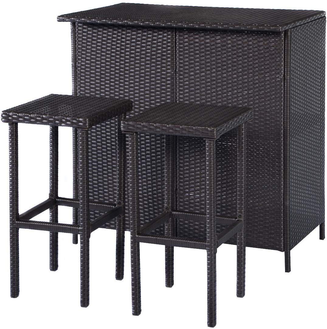 Casart 3-Piece Rattan Bar Set - Outdoor Patio Bar Stools & Table Dining Set for Lawn, Backyard, Garden - Perfect for BBQs, Poolside Lounging & Alfresco Entertaining