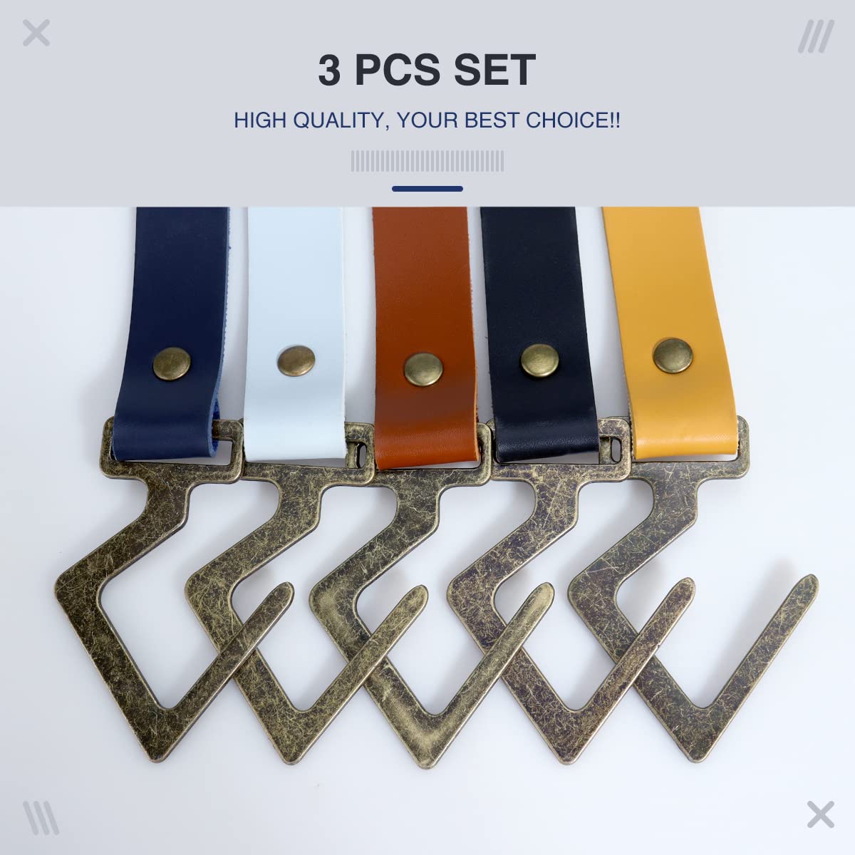COZYLIFE 3-Pack Baseball Hanging Bag Fence Hooks with Safety Buckles - Heavy Duty Leather Strap & Metal Clips for Camping, Softball, Outdoor Sports (Blue) - Perfect for Hanging Water Bottles, Backpacks & Sports Gear