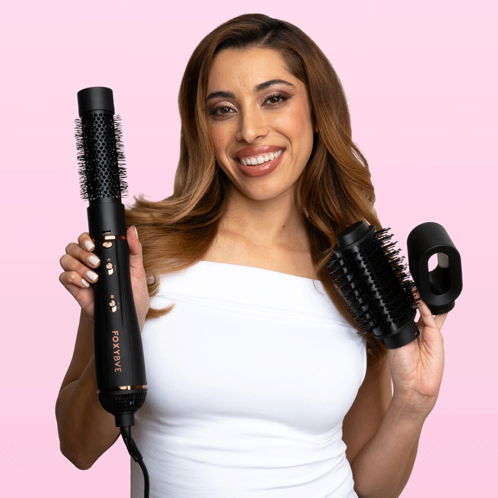 Rose Gold Blowout Hair Dryer Brush - Interchangeable Nozzle for Smoothing & Volumizing - Perfect for Salon-Quality Blowouts at Home