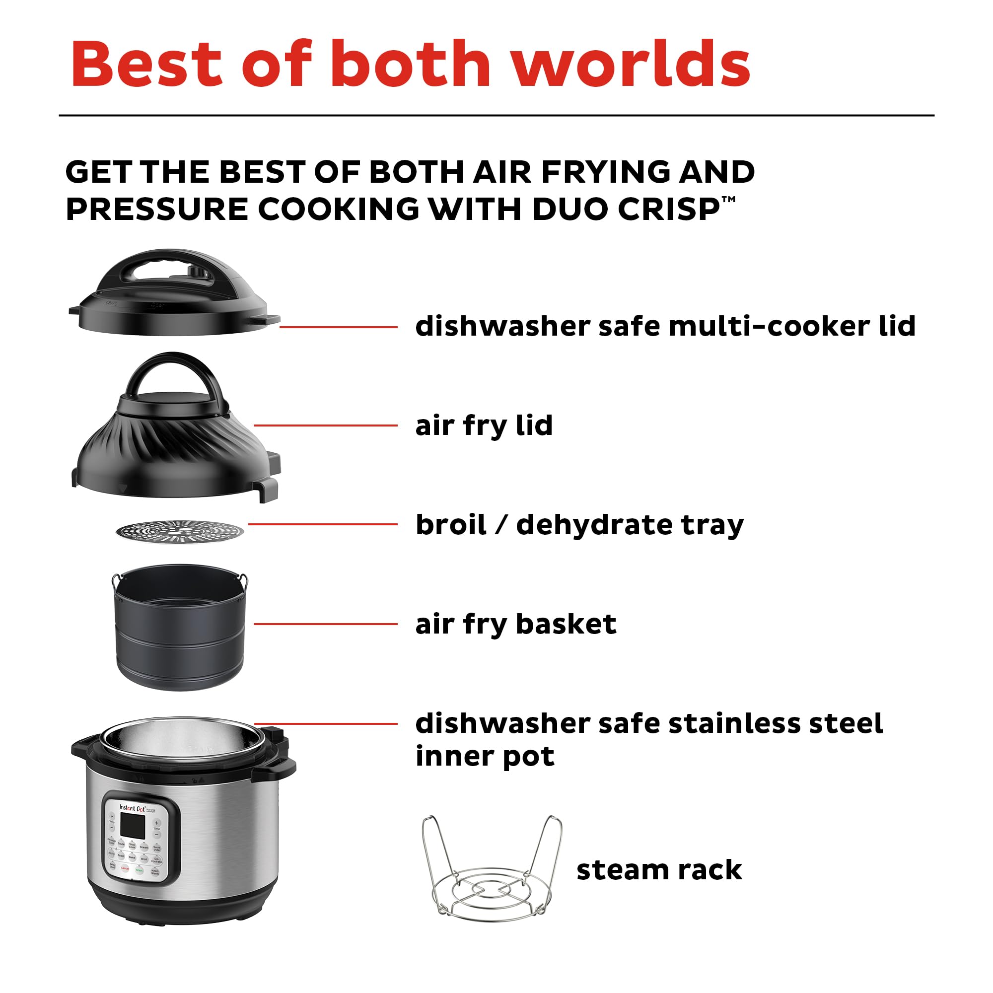 Instant Pot Duo Crisp XL 8Qt 11-in-1 Air Fryer & Electric Pressure Cooker Combo - Multi-Cooker with Air Fry, Roast, Steam, Slow Cook, Sauté & Dehydrate Functions | Includes Free App with 1300+ Recipes | Perfect for Family Dinners, Meal Prep & Healthy Cooking