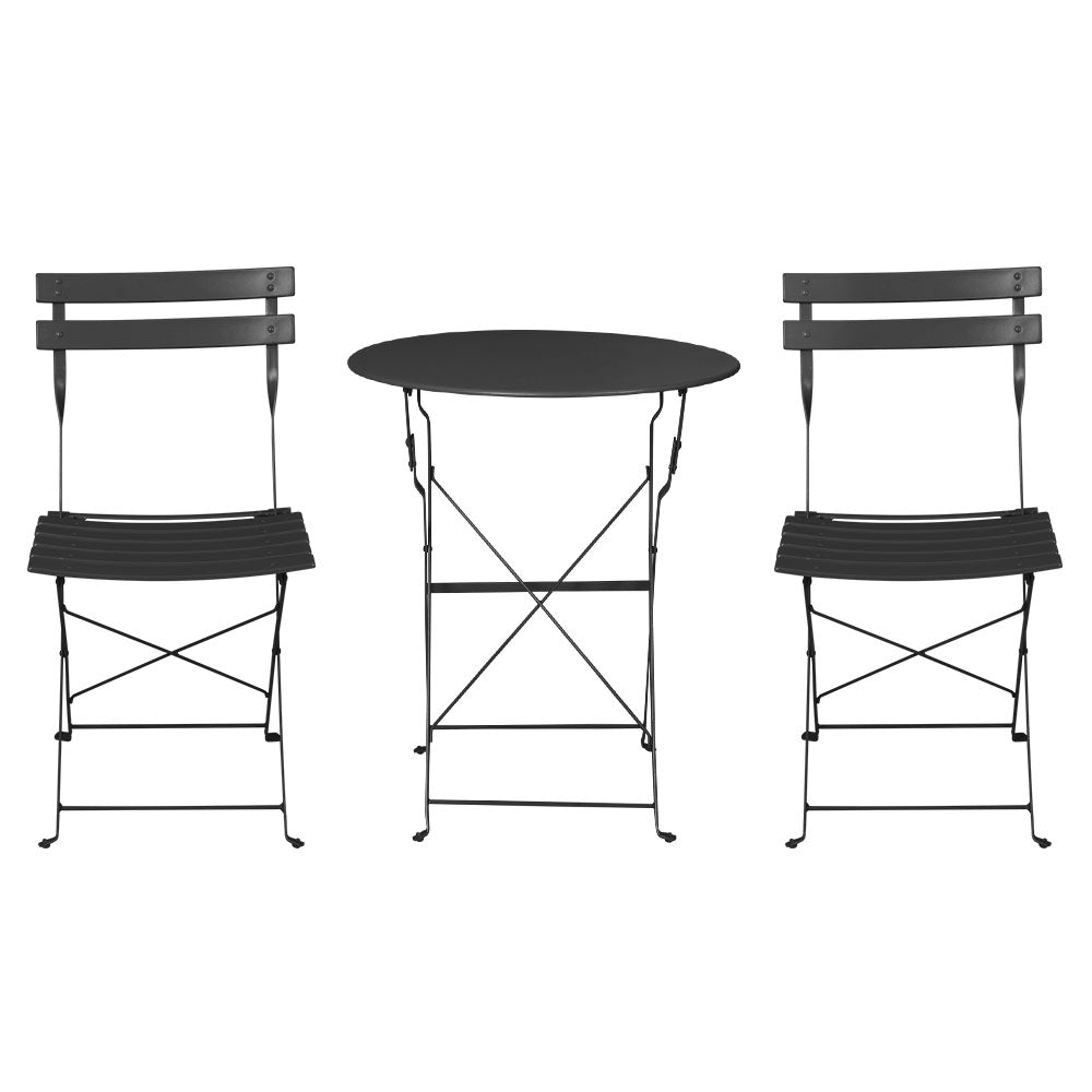 Gradeon 3-Piece Outdoor Bistro Set - Steel Patio Table and Chairs for Garden, Balcony or Backyard - Weather-Resistant Black Metal Furniture for Dining & Relaxing