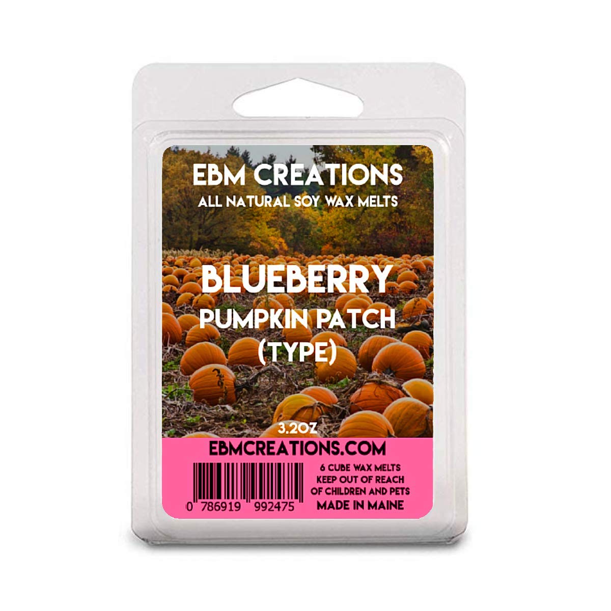 Blueberry Pumpkin Patch Scented All Natural Soy Wax Melts - 6 Cube Clamshell 3.2oz | Highly Fragrant, Long-Lasting Aroma | Perfect for Home, Office & Relaxation