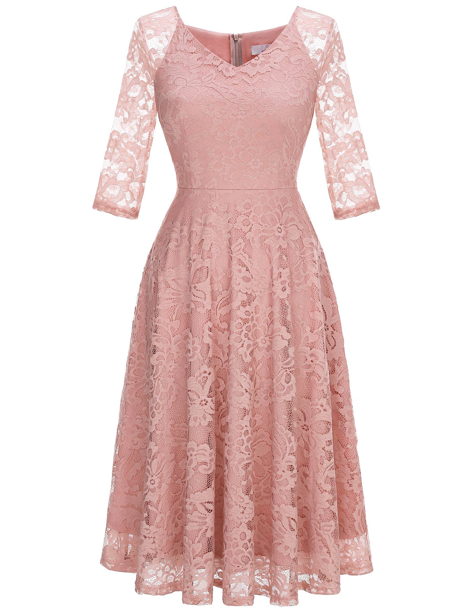 Elegant Long-Sleeve Lace Wedding Guest Dress for Women - A-Line Formal Cocktail Party Midi Gown | Perfect for Prom, Bridal Showers & Evening Events