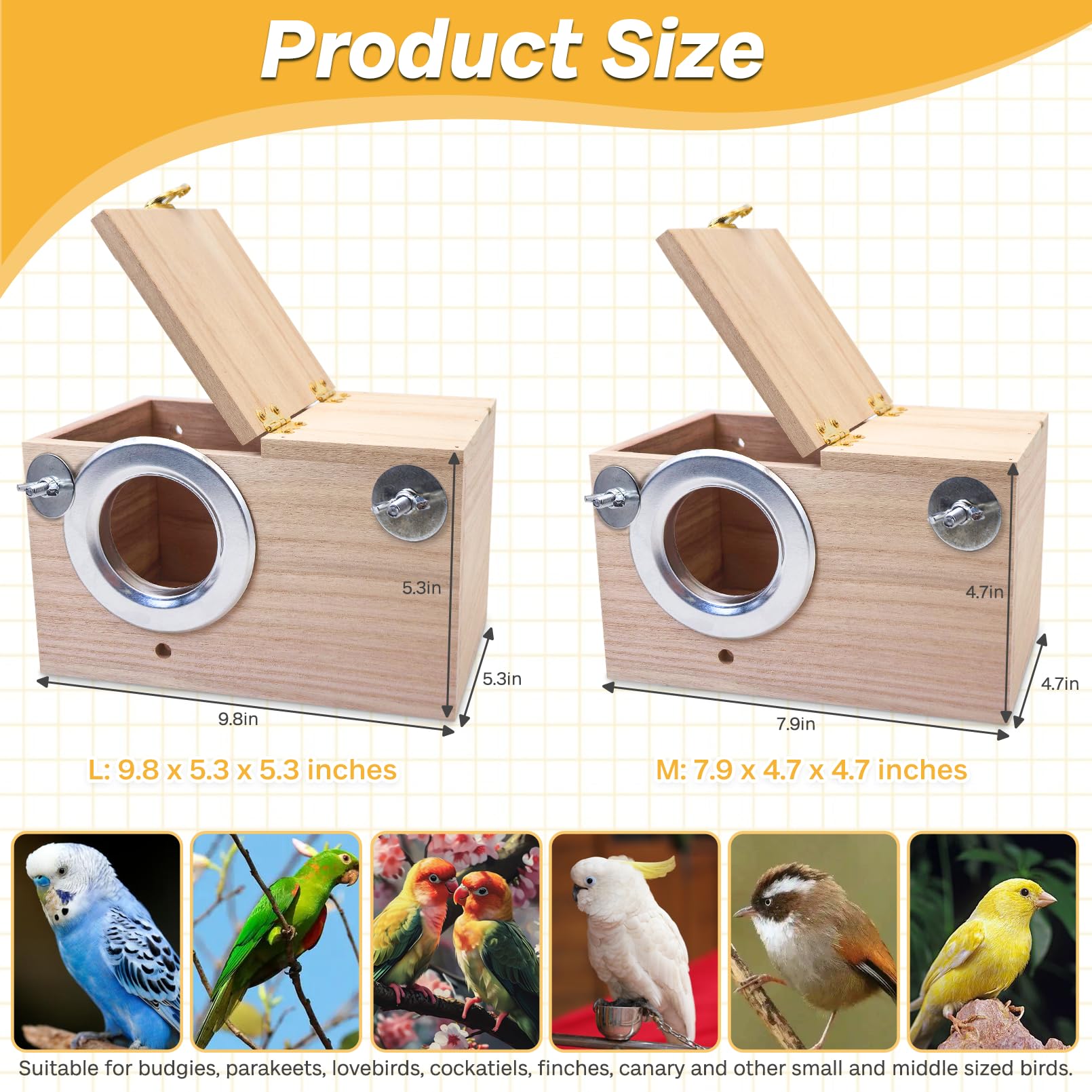 Premium Wooden Parakeet Nesting Box - Bird House for Cage, Mating & Breeding Box for Lovebirds, Cockatoo, Budgie, Finch, Canary - Small & Medium Birds (9.8