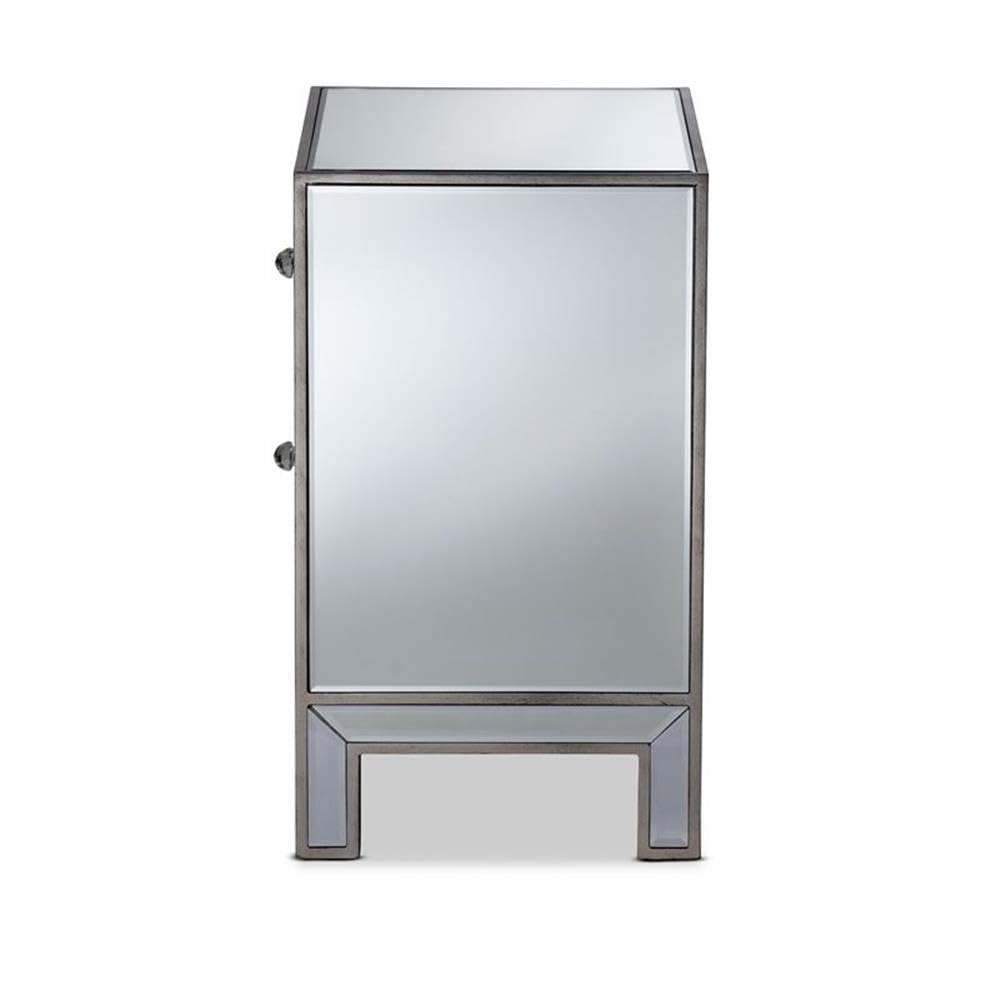 Baxton Studio Fadri Contemporary Glam Mirrored Nightstand with 2 Drawers - Luxury Bedroom Furniture for Modern Home Decor