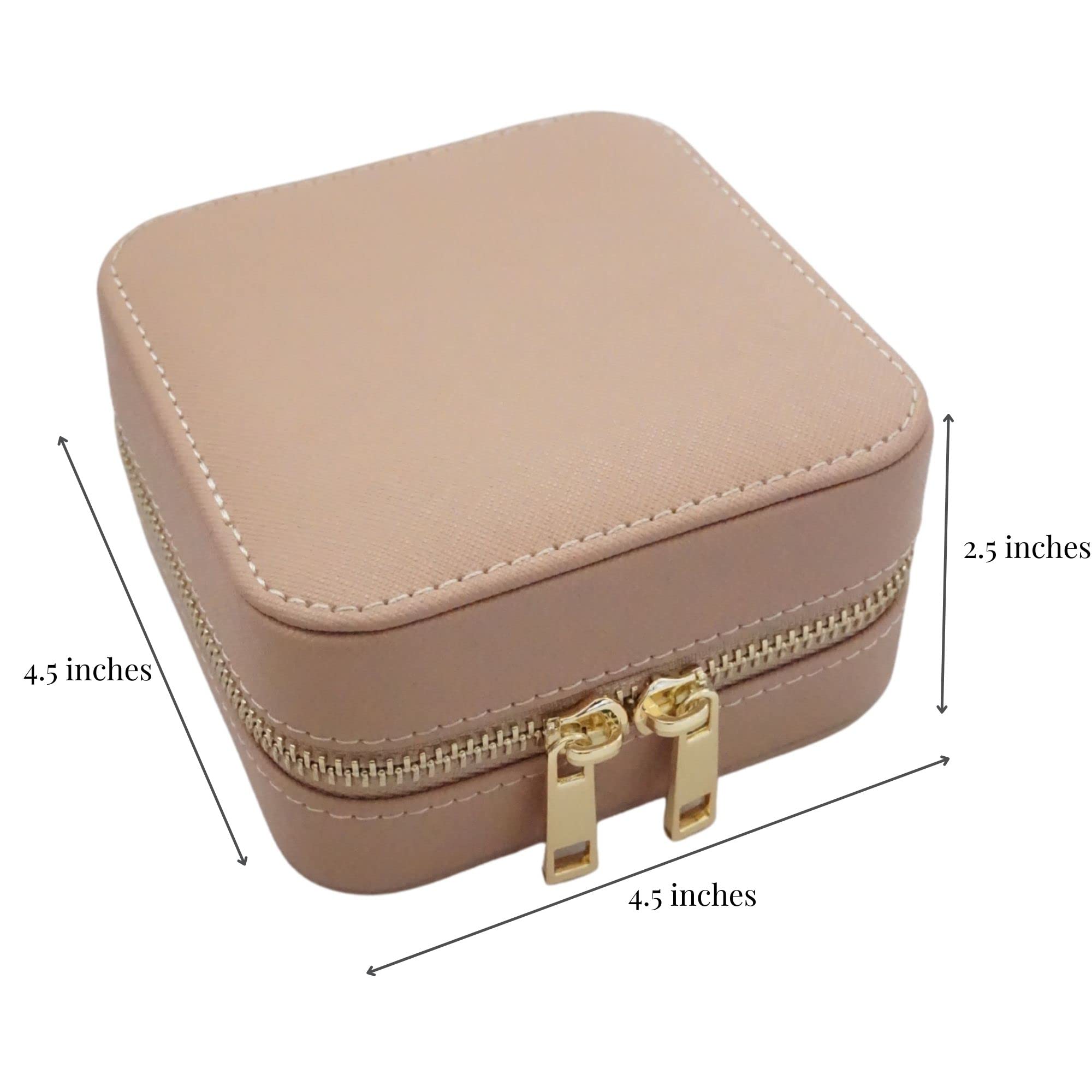 YSM Designs Travel Jewelry Organizer Box - Portable Jewelry Case for Women with Mirror | Compact Earring & Necklace Storage | Beige Jewelry Box for Travel, Vacation & Daily Use