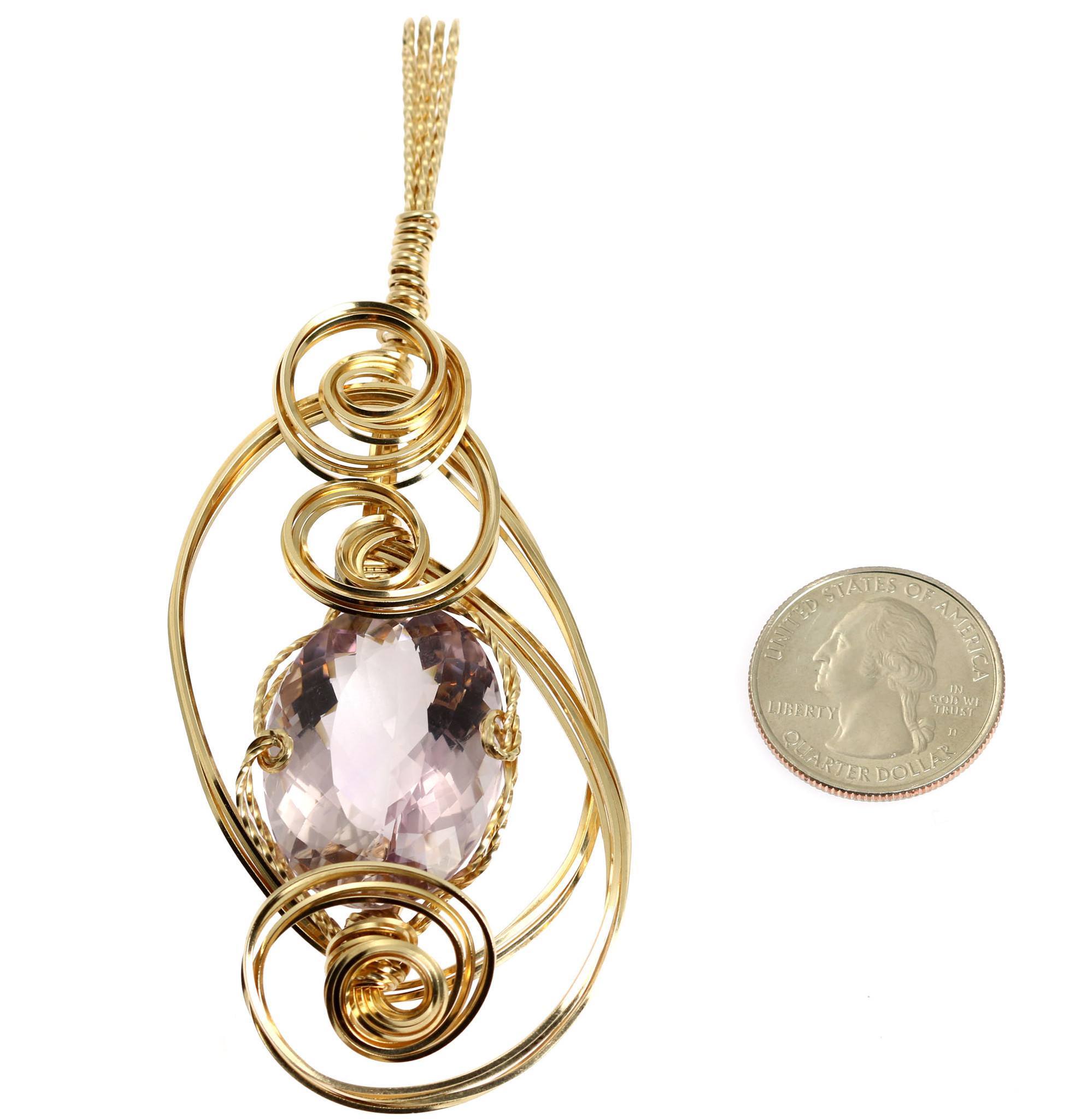 42 CT Cushion Cut Amethyst Pendant - 14K Gold Filled Wire Wrapped Jewelry for Women - Elegant Necklace Gift for Birthday, Anniversary & Special Occasions